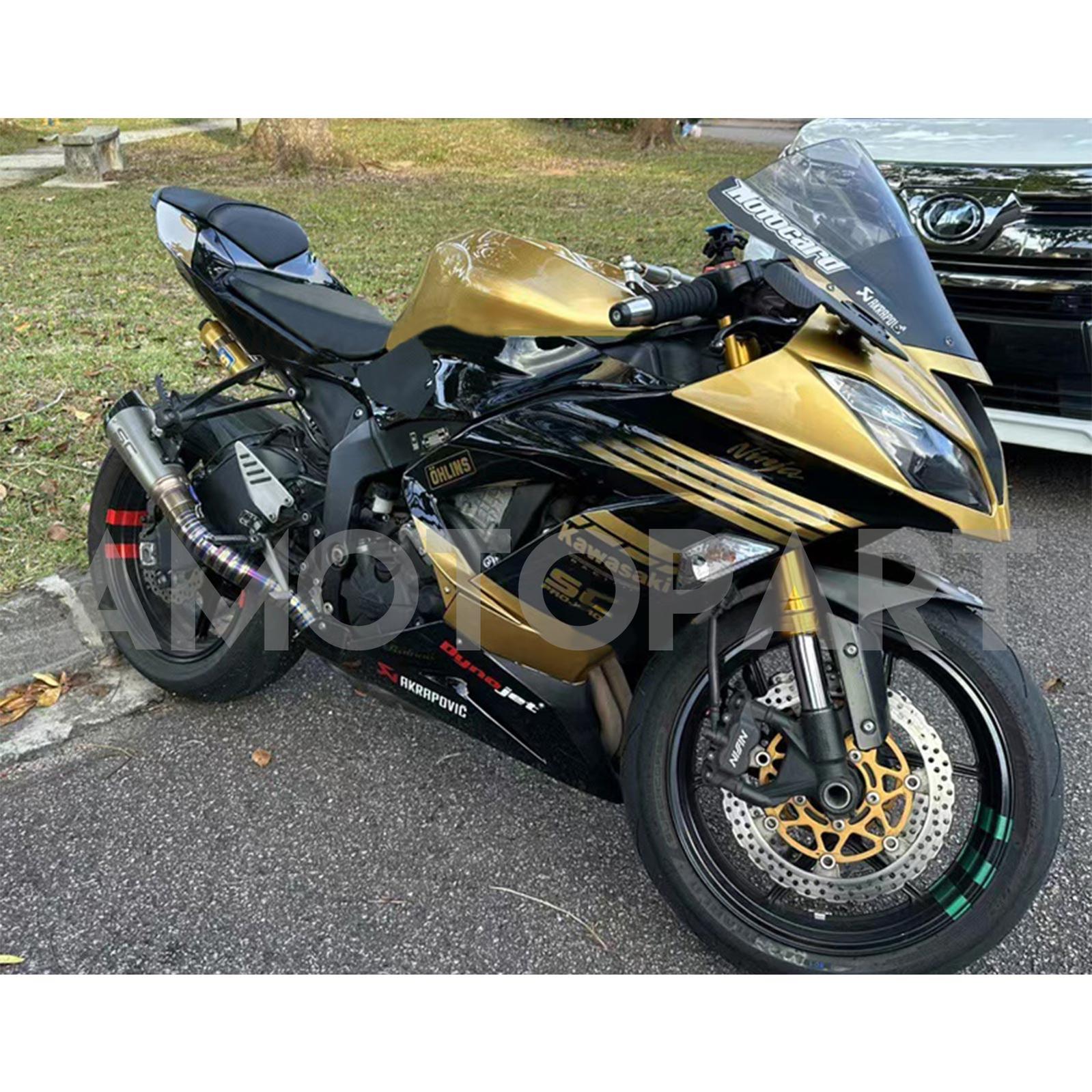 Amotopart Kawasaki ZX6R 636 2013-2018 Gold&Black Style3 Fairing Kit