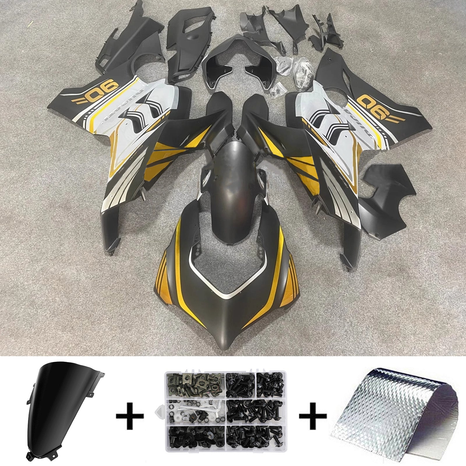 Kit de carénage Amotopart Ducati Panigale 20-21 V4 V4S & 21-22 V4SP & 19-22 V4R noir mat blanc or