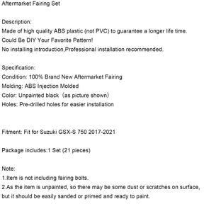 17-24 Suzuki GSXS 750 Kit carenatura carrozzeria Stampaggio ad iniezione Non verniciato