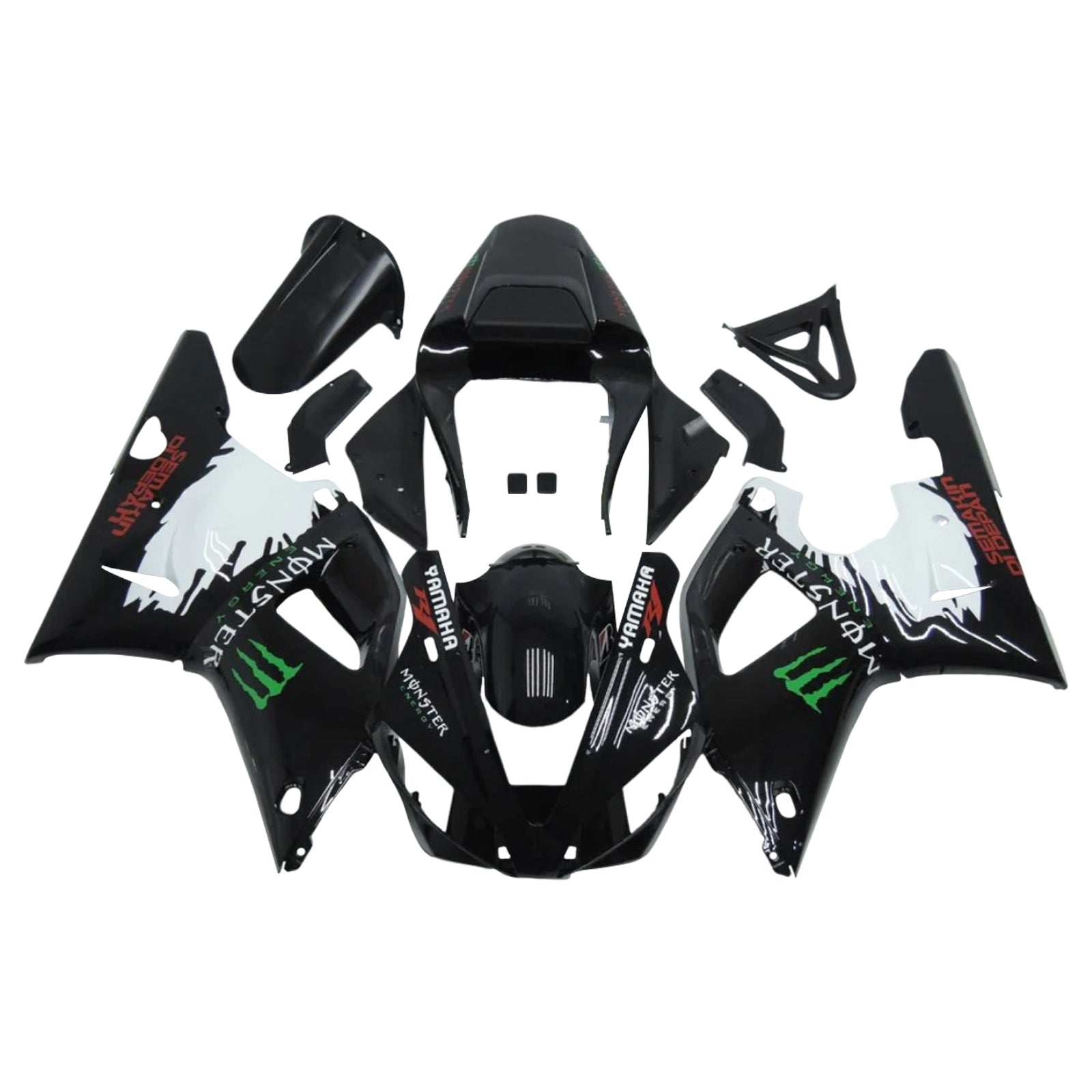 Amotopart 2000-2001 Yamaha YZF 1000 R1 White Black Fairing Kit