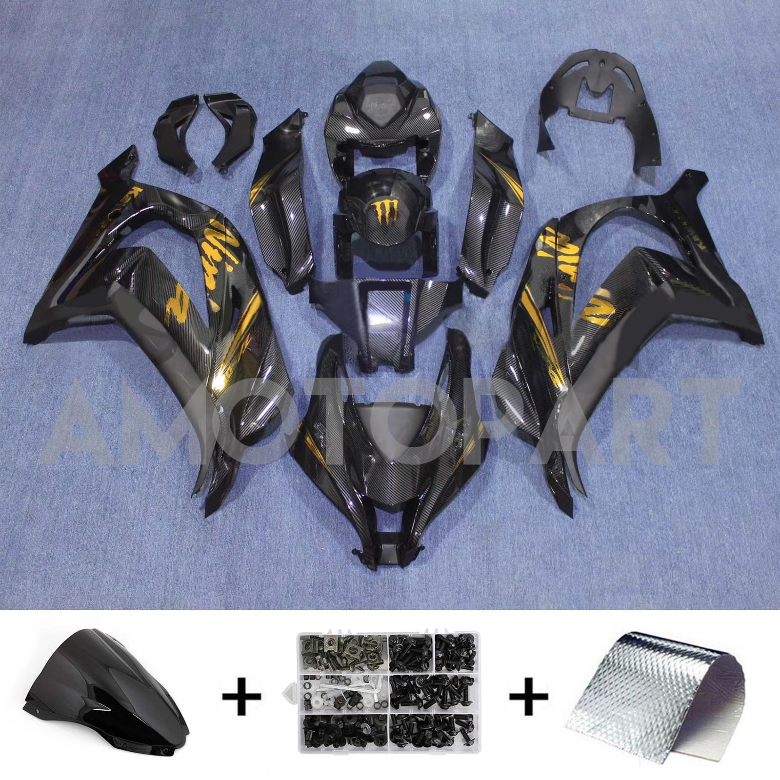 Amotopart 2016-2020 ZX10R Kawasaki Carbon Fiber&Gold Fairing Kit
