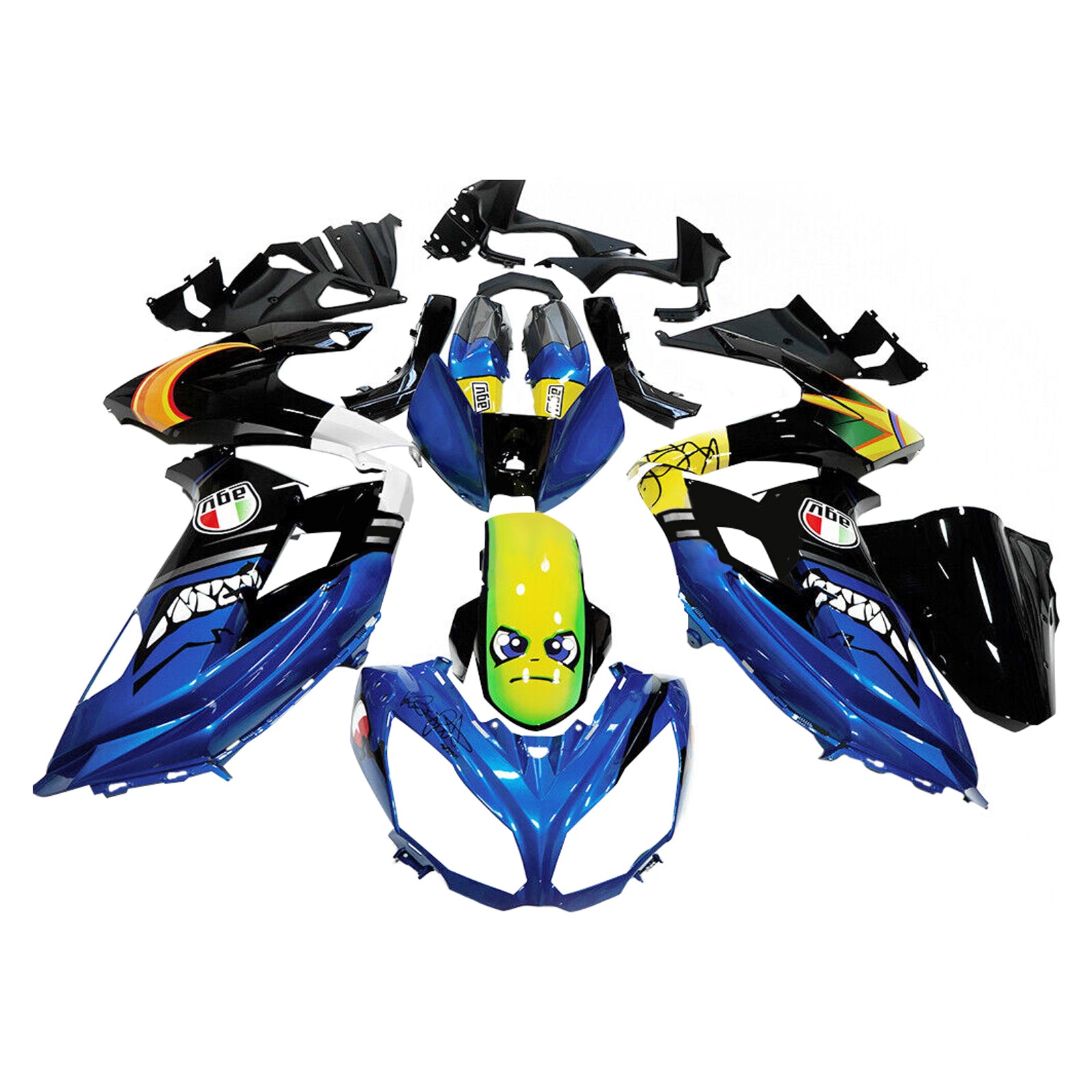 Amotopart 2012-2016 Kawasaki ER6F/Ninja650 Kit de carenado azul negro