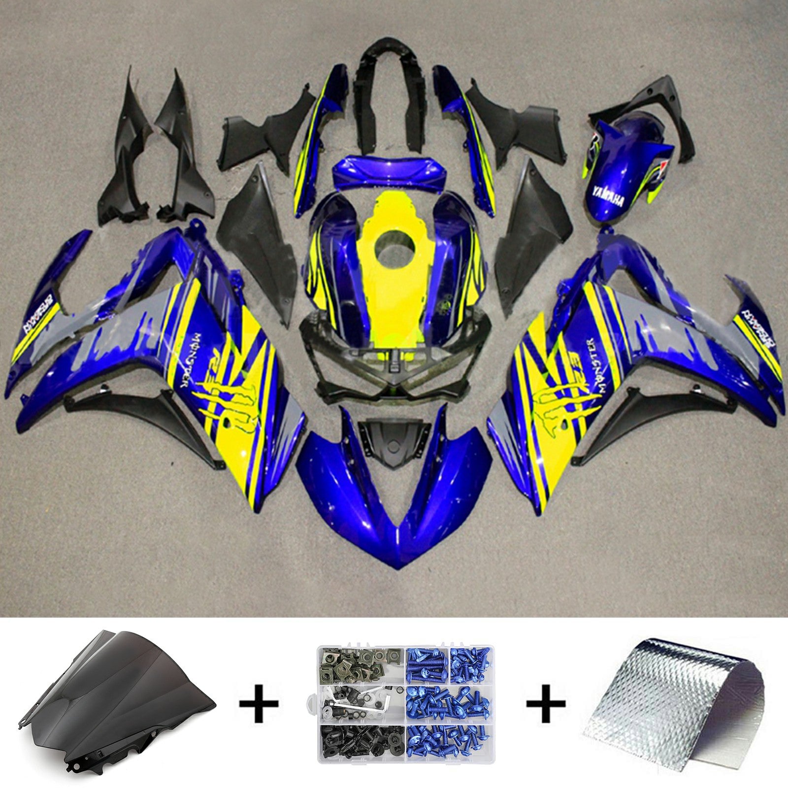 Amotopart YZF-R3 2014-2018 R25 2015-2017 Kit de carénage Yamaha bleu et jaune Style2