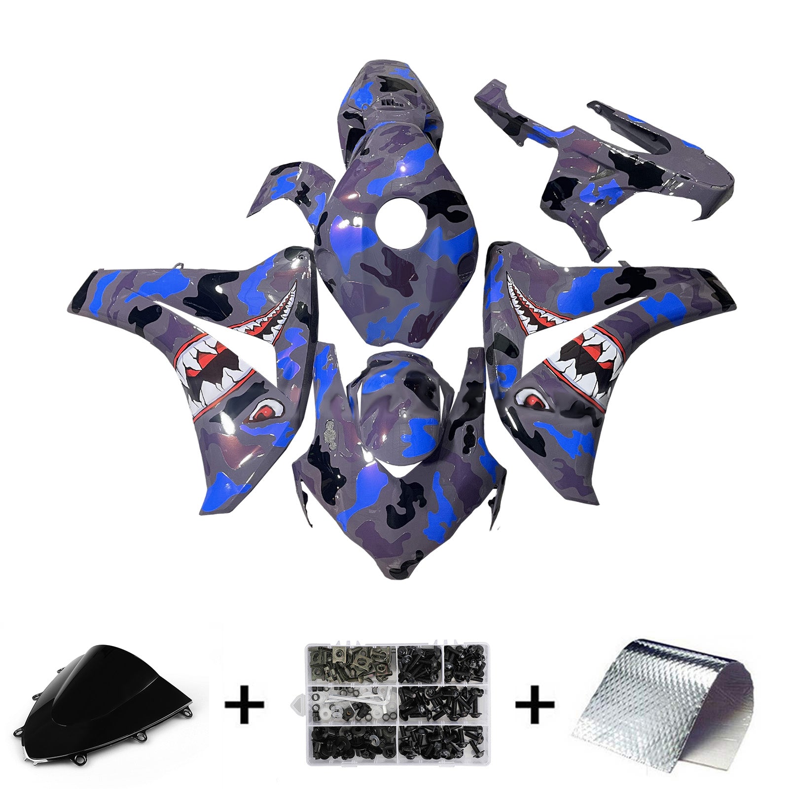Amotopart 2008-2011 Honda CBR1000rr Kit de carénage de requin bleu gris