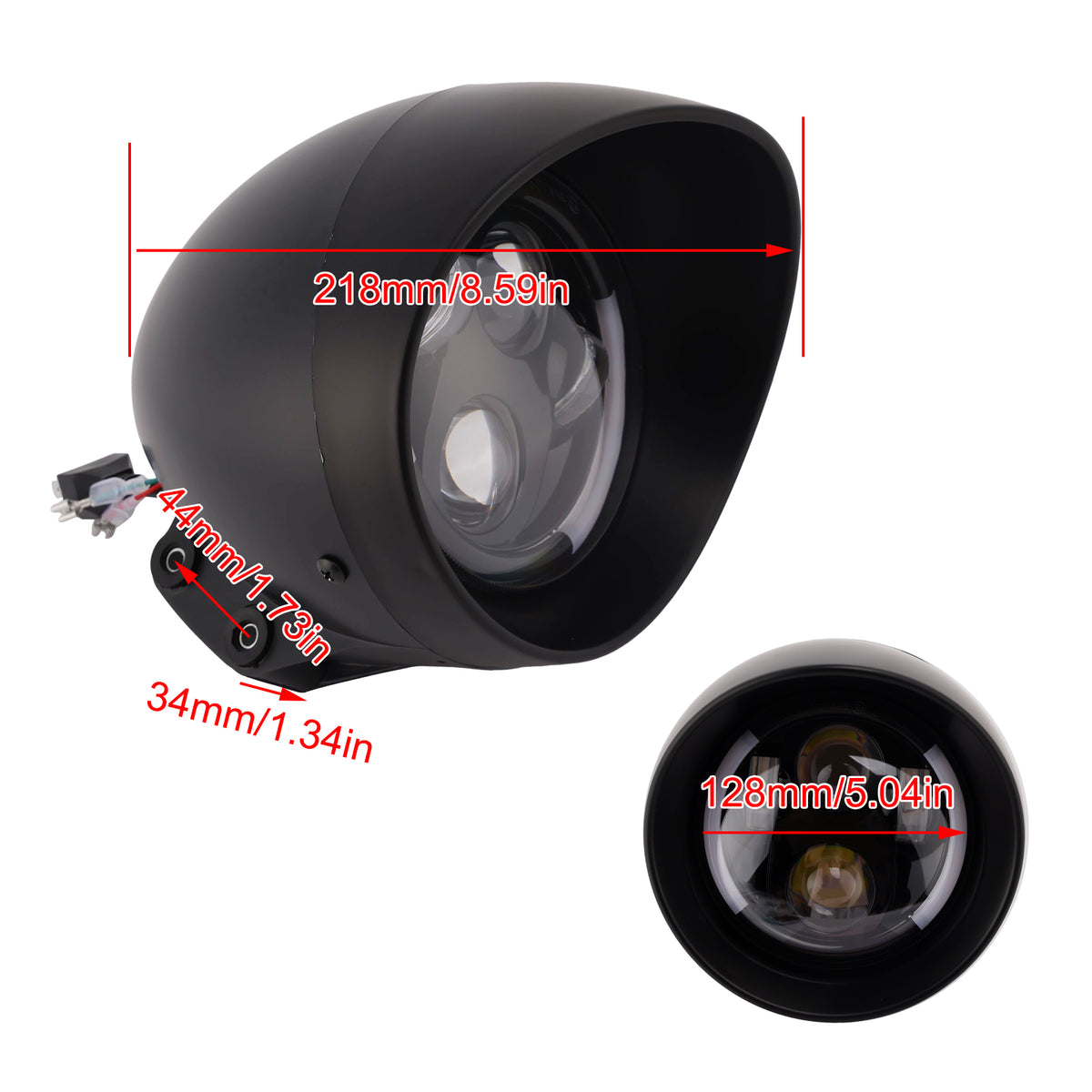 5.75" Headlight Lamp Spotlight Universal Led 4000lm Fits For Cruise Cafe Chrome