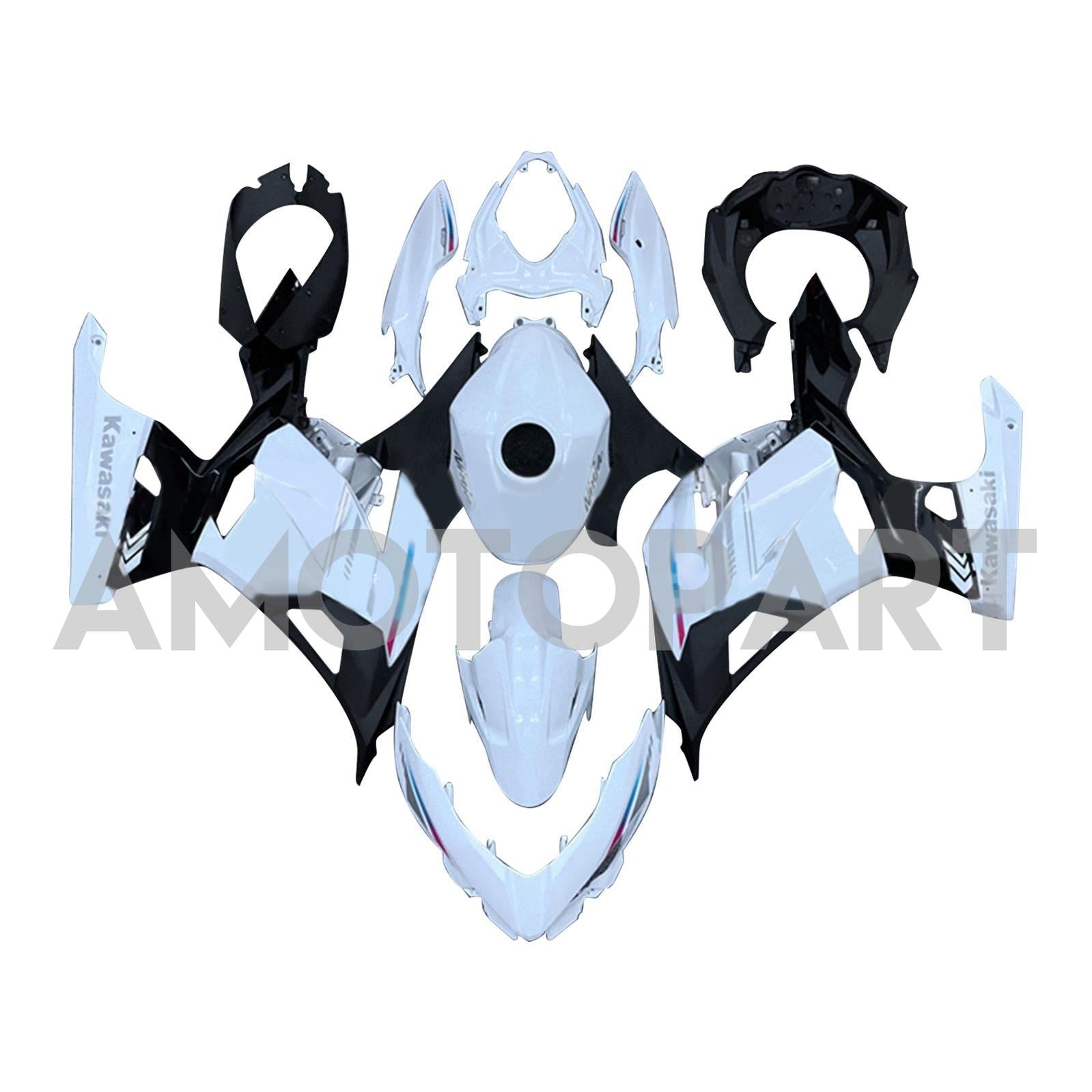 Amotopart 2018-2024 Kawasaki EX400 Ninja400 Perlweiß&Schwarzes Verkleidungskit