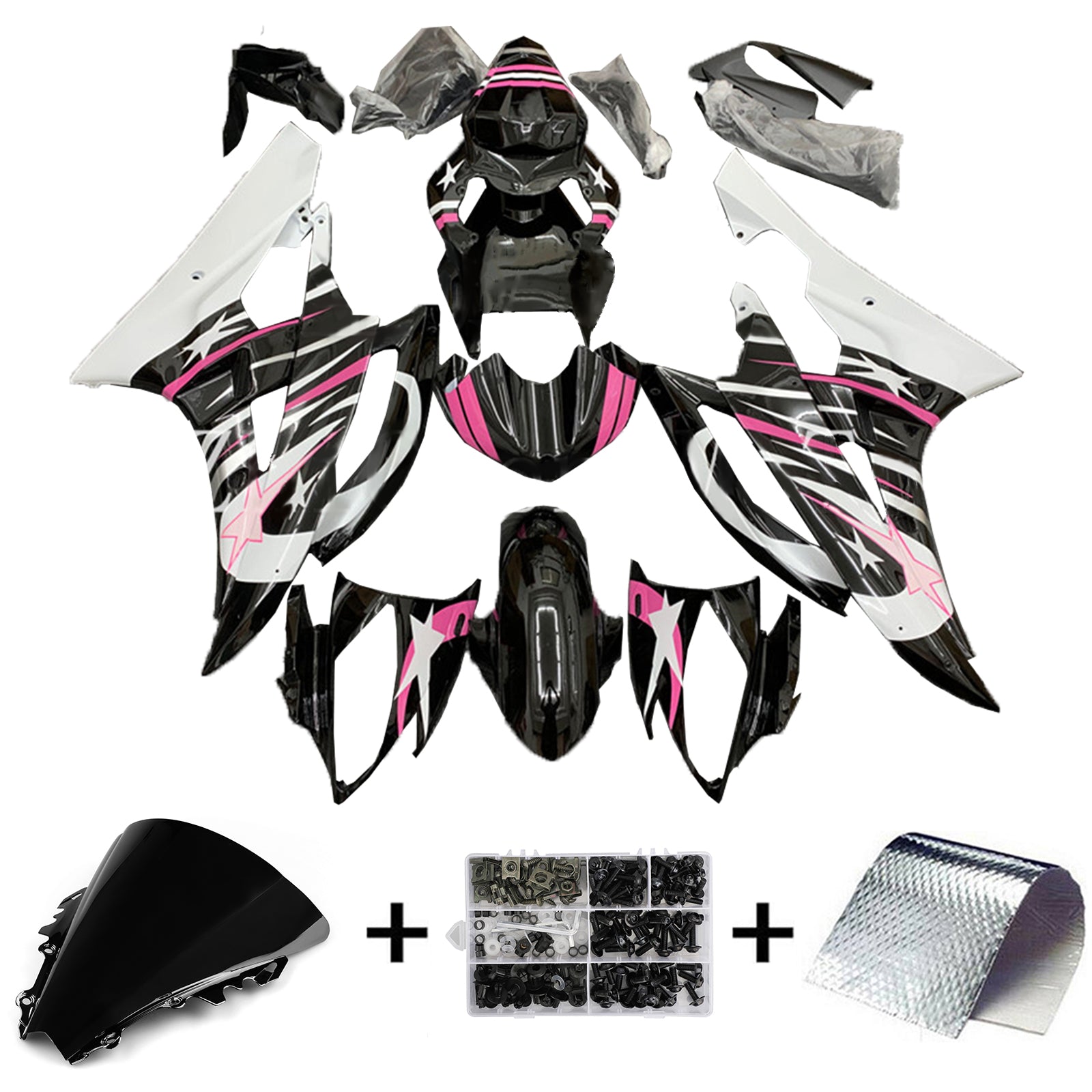 Amotopart 2006-2007 Yamaha YZF 600 R6 Kit de carénage étoile rose et noir