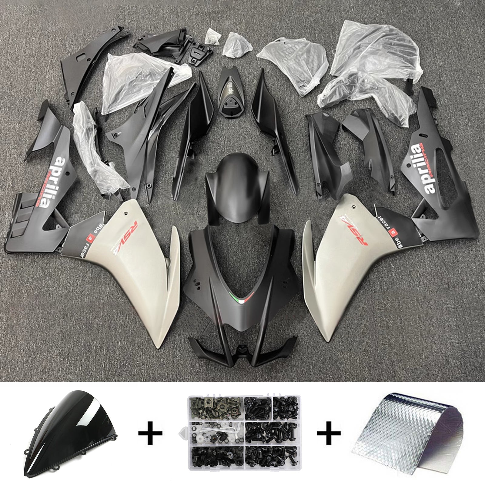 Amotopart 2016-2020 Aprilia RSV4 1000 Black Gray Fairing Kit