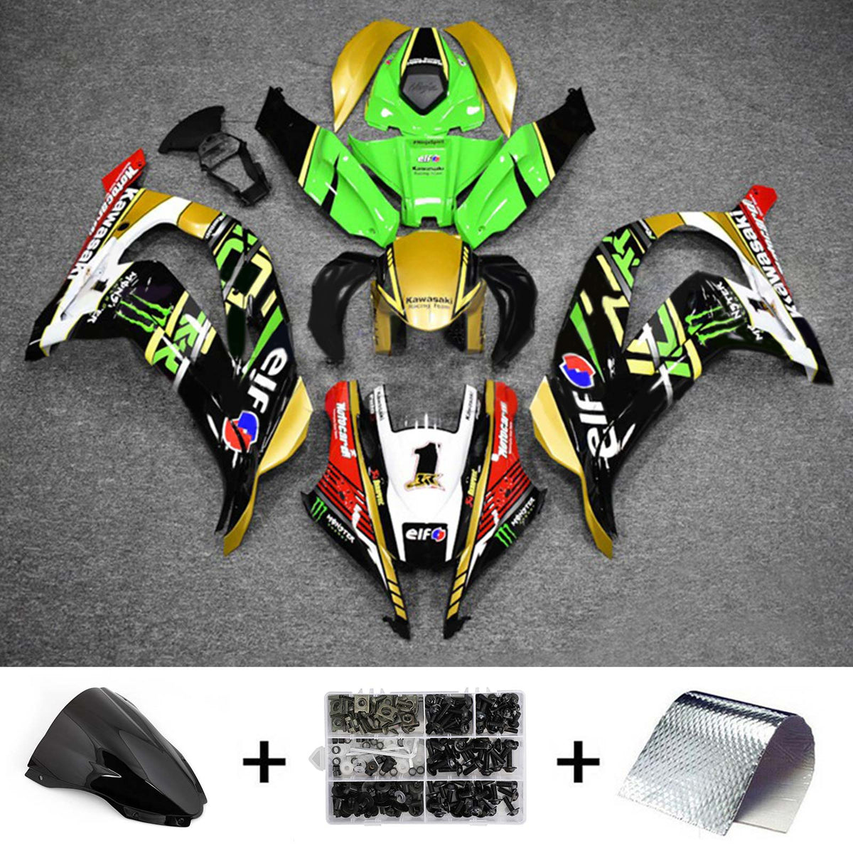 Amotopart 2016–2020 ZX10R Kawasaki Green &amp; Gold Verkleidungsset