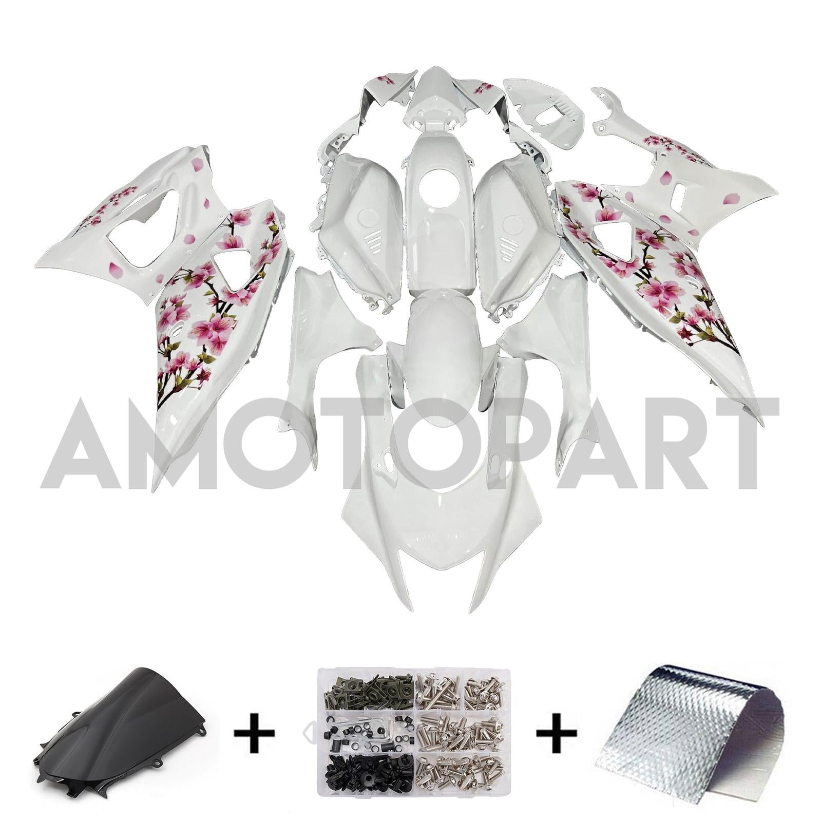 Amotopart 2021-2025 Yamaha YZF-R7 Cherry Blossom White Fairing Kit