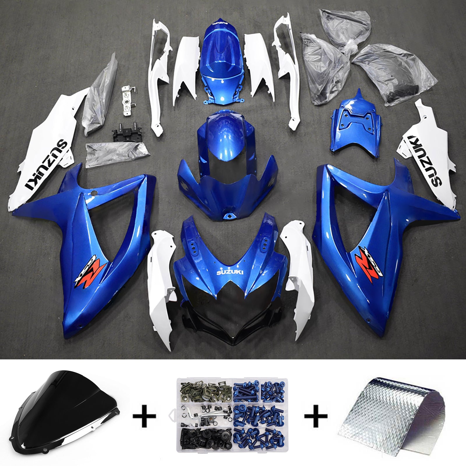 Amotopart 2008-2010 Suzuki GSXR 600/750 Blue White Fairing Kit