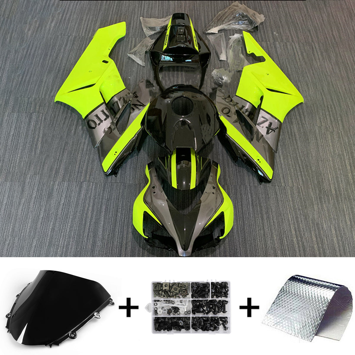 Amotopart 2004-2005 Honda CBR1000RR Kit de carenado gris brillante y amarillo