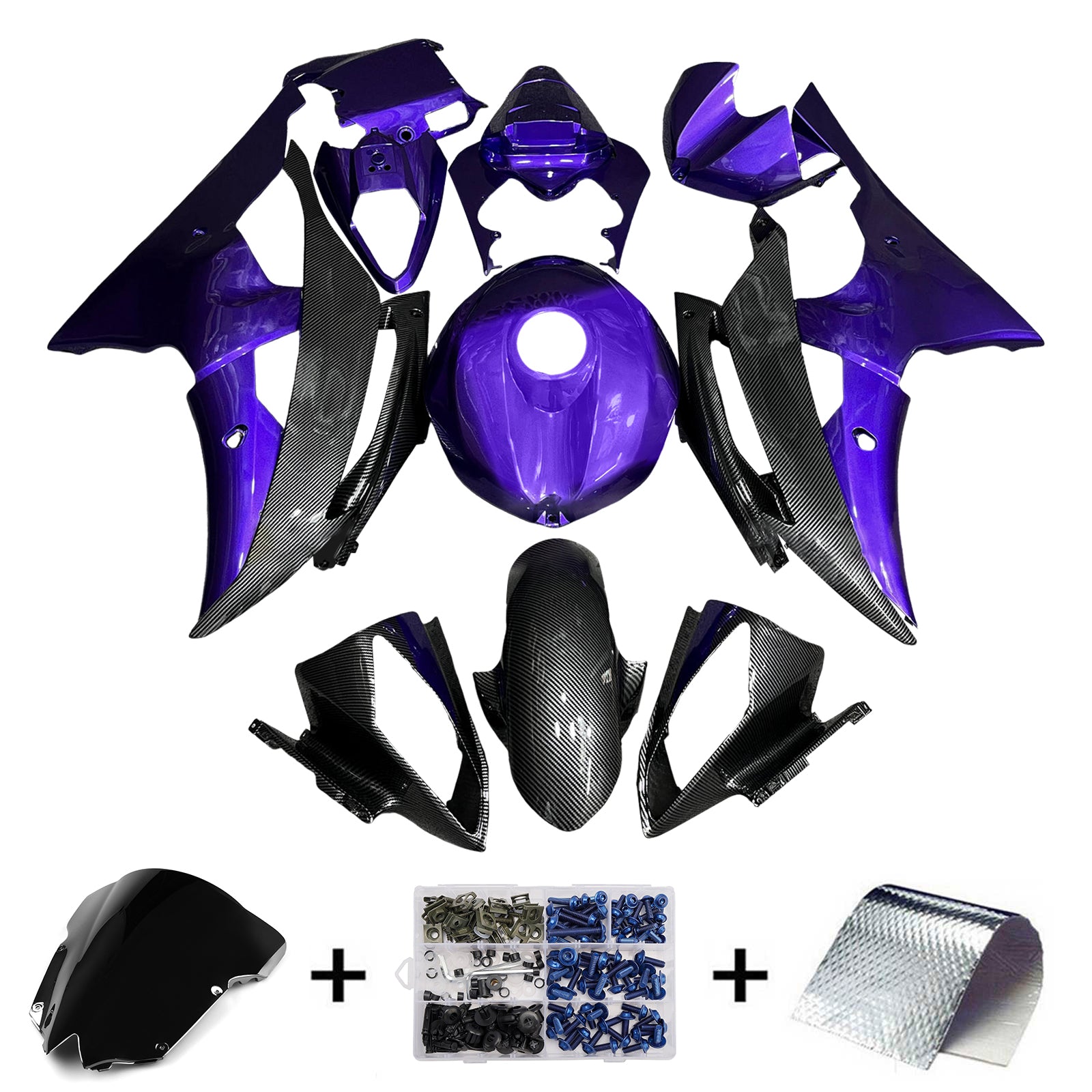 Amotopart 2008-2016 Yamaha YZF-R6 Purple & Black Carbon Fiber Pattern Fairing Kit