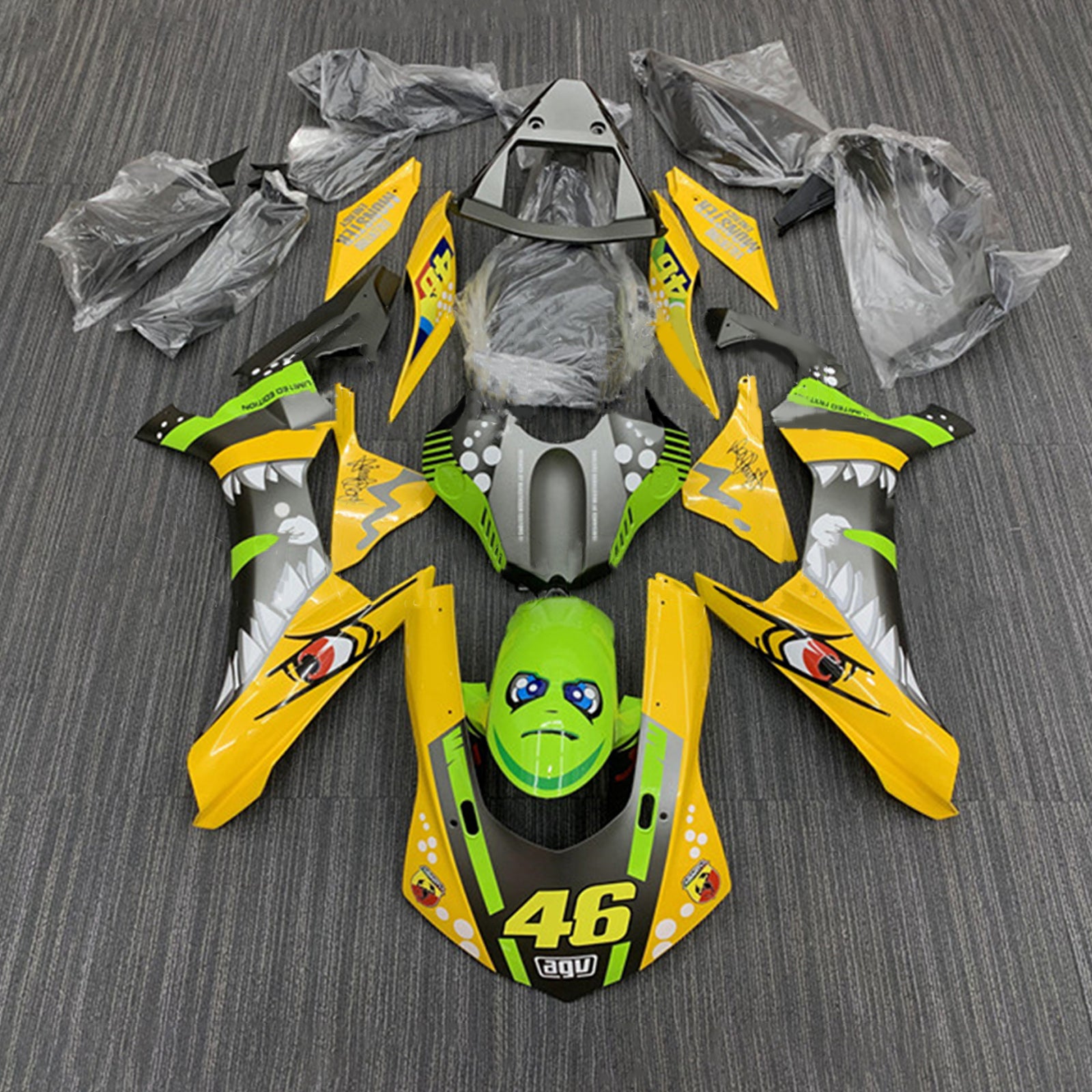 Amotopart Kit carénage dents de requin jaune vert Yamaha YZF 1000 R1 2015-2019