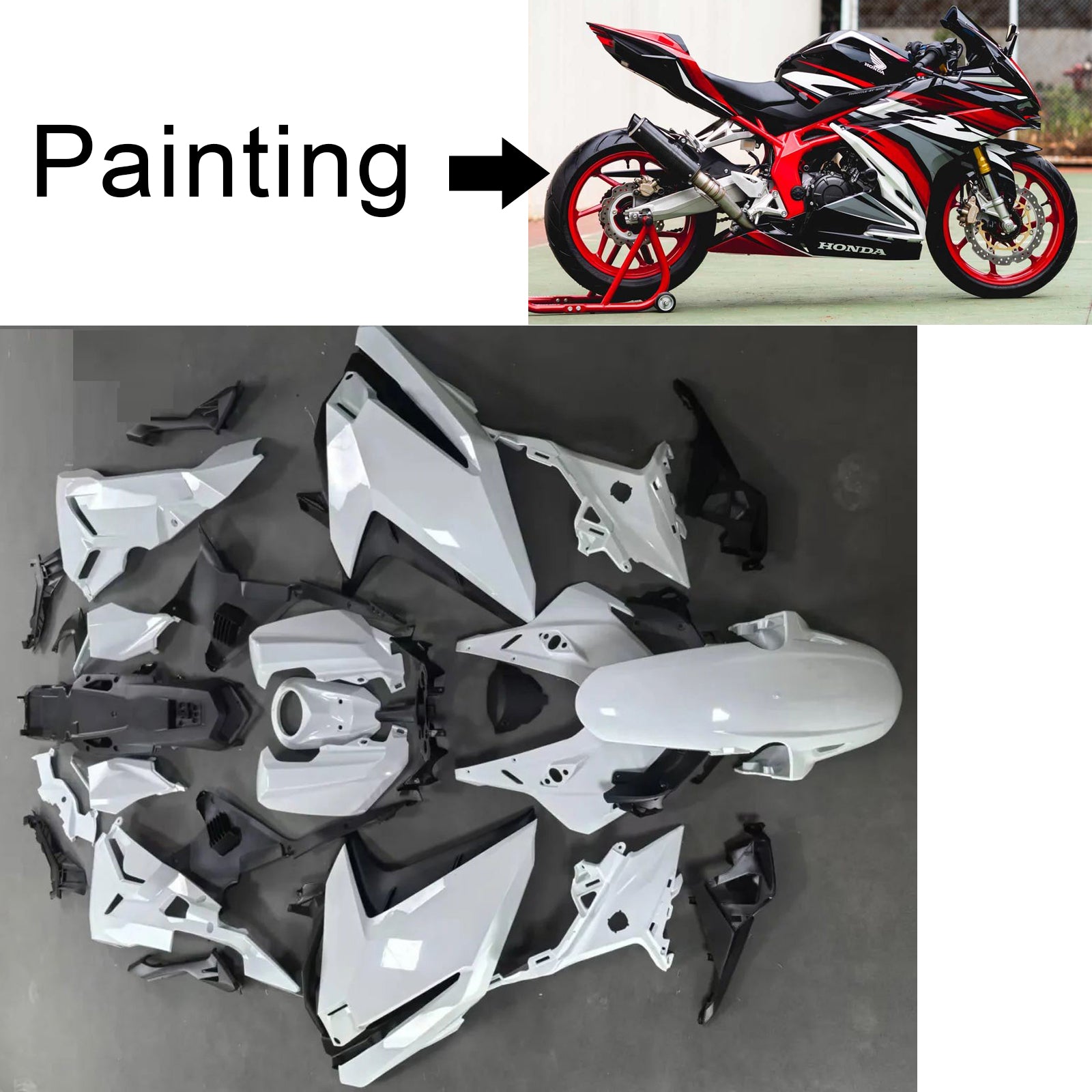 Amotopart 2017-2022 Honda CBR250RR Black White Gray Fairing Kit