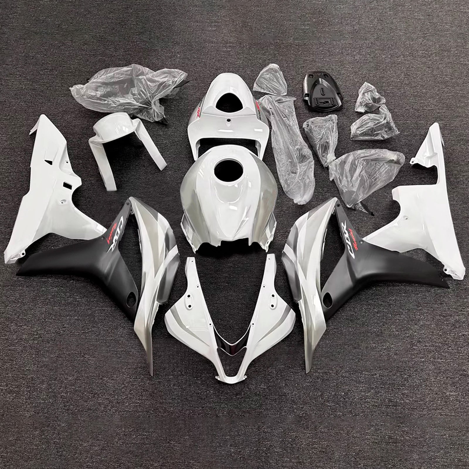 Amotopart 2007-2008 Honda CBR600RR White Black Silver Fairing Kit