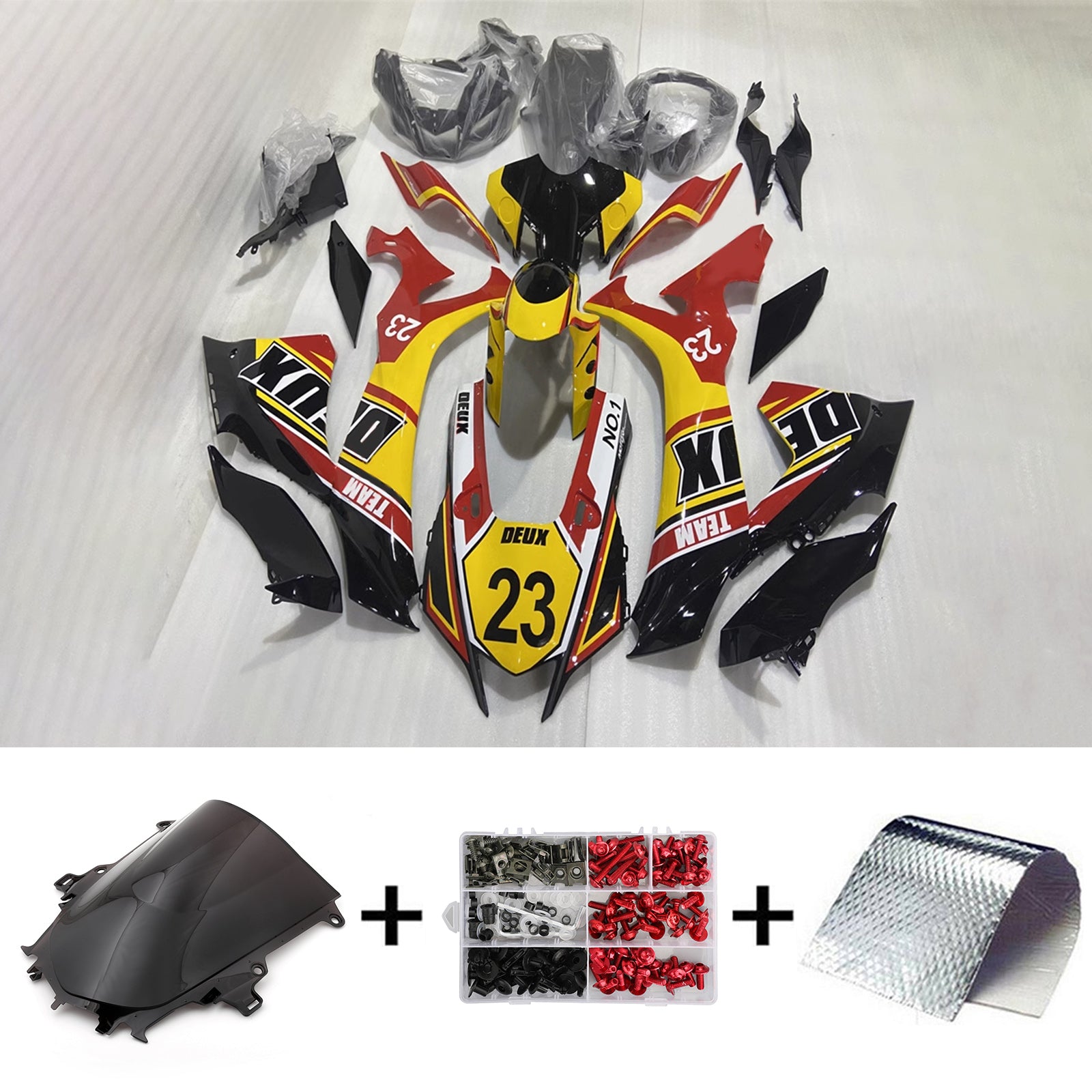 Amotopart 2020-2024 Yamaha YZF R1 rouge et jaune avec kit de carénage logos