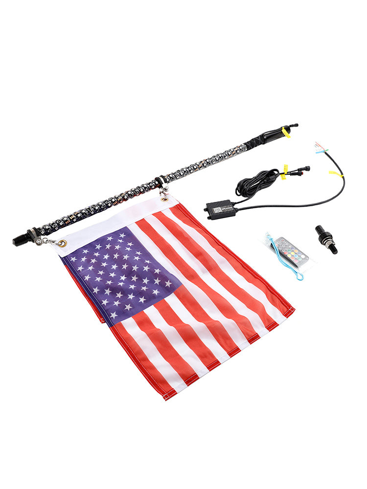 Polaris UTV ATV 3ft RGB LED APP Whip Lights Antenna W/ Flag Remote Control