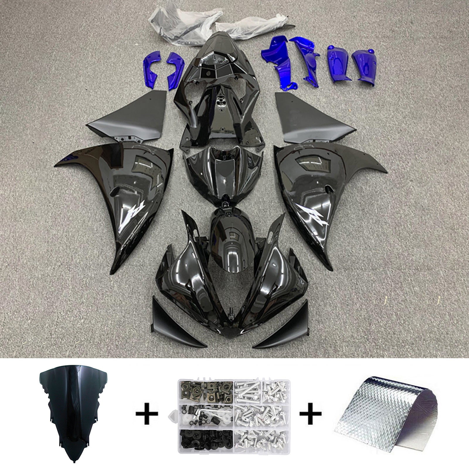 Amotopart 2012–2014 Yamaha YZF 1000 R1 glänzend schwarzes Verkleidungsset