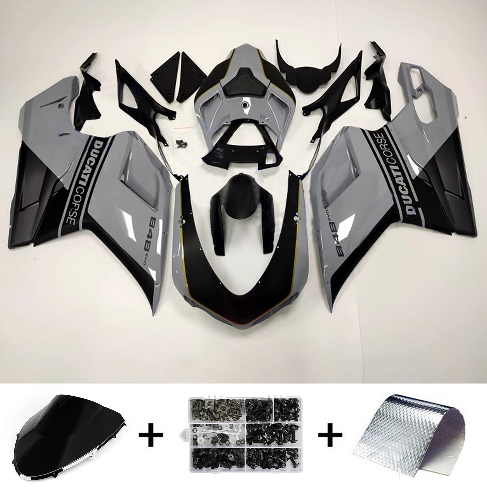 Amotopart 2007-2011 Ducati 1098/1198/848 Glossy Gray Black Fairing Kit