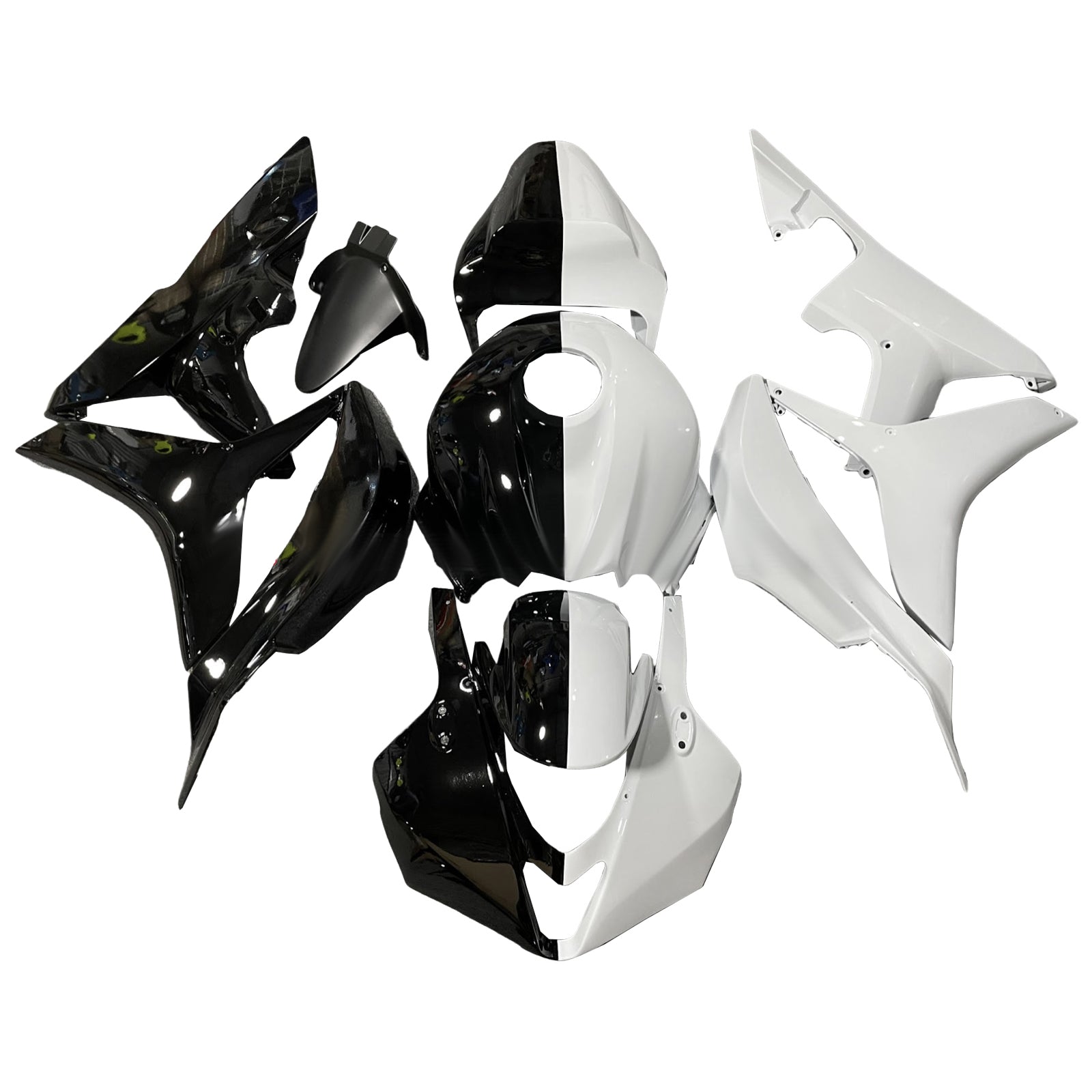 Amotopart 2007-2008 Honda CBR600RR Glossy Black White Fairing Kit