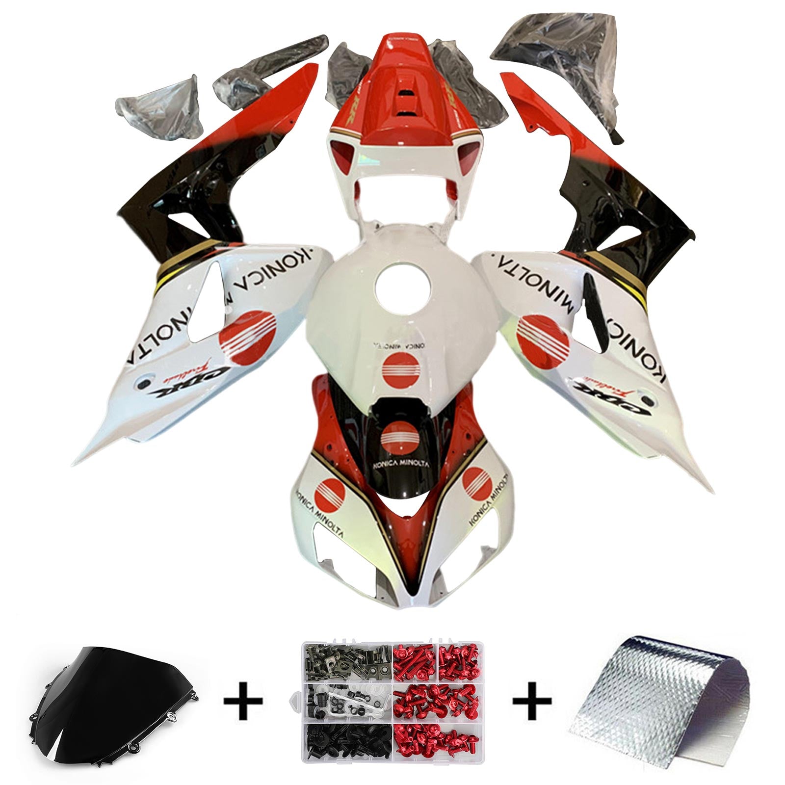 Amotopart Kit de carénage Honda CBR1000RR Style2 blanc et rouge 2006-2007