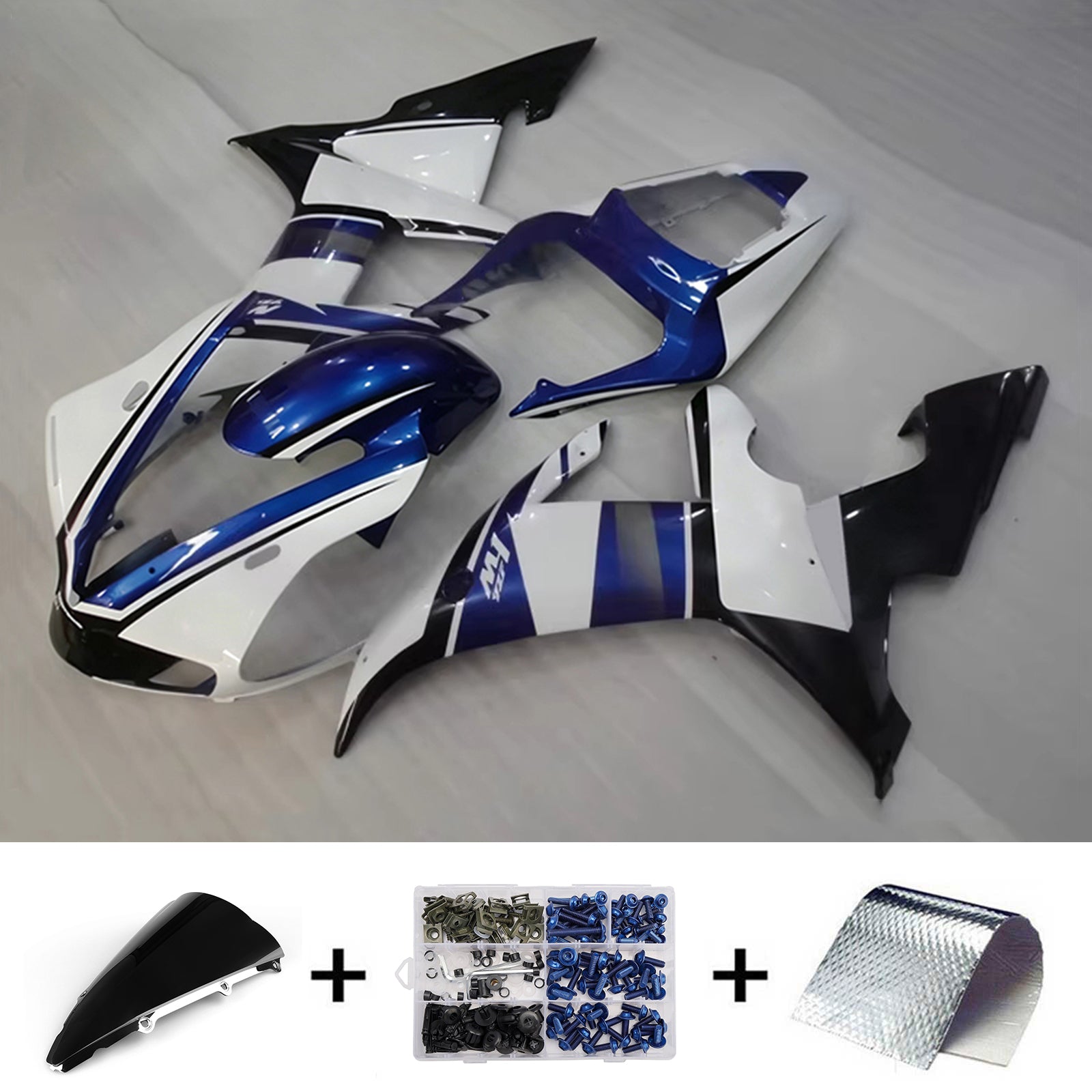 Amotopart 2002-2003 Yamaha YZF 1000 R1 White/Blue Fairing Kit