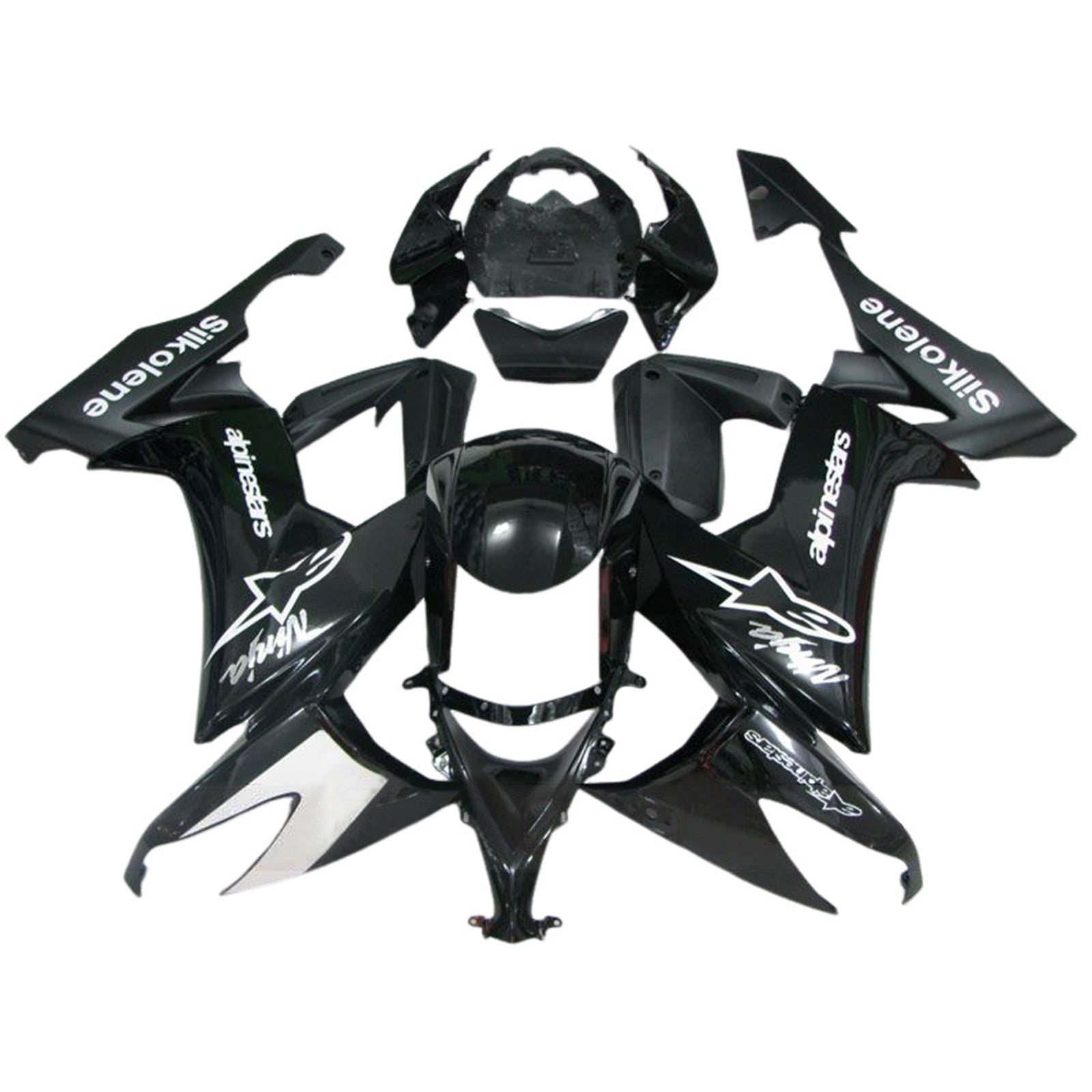 Amotopart 2008–2010 Kawasaki ZX10R Schwarz-Weiß-Verkleidungsset