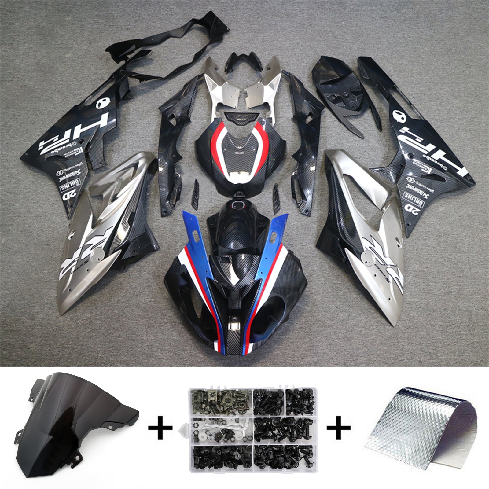 Amotopart 2017-2018 BMW S1000RR Carbon Fiber Patterns Silver Fairing Kit