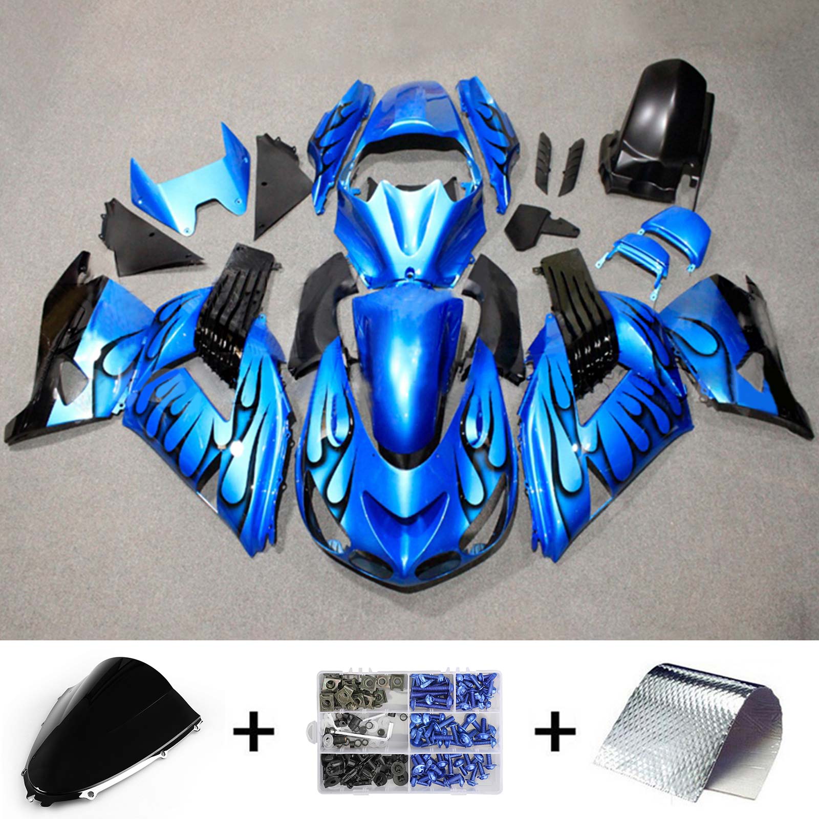 Amotopart Kit de carénage Kawasaki ZX14R Bleu Style2 2006-2011