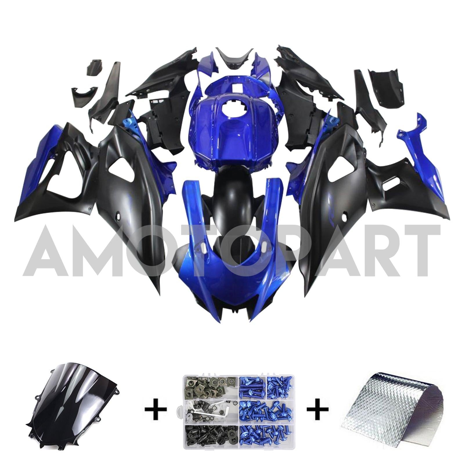 Amotopart 2021-2025 Yamaha YZF-R7 Matte Blue & Black Style2 Fairing Kit