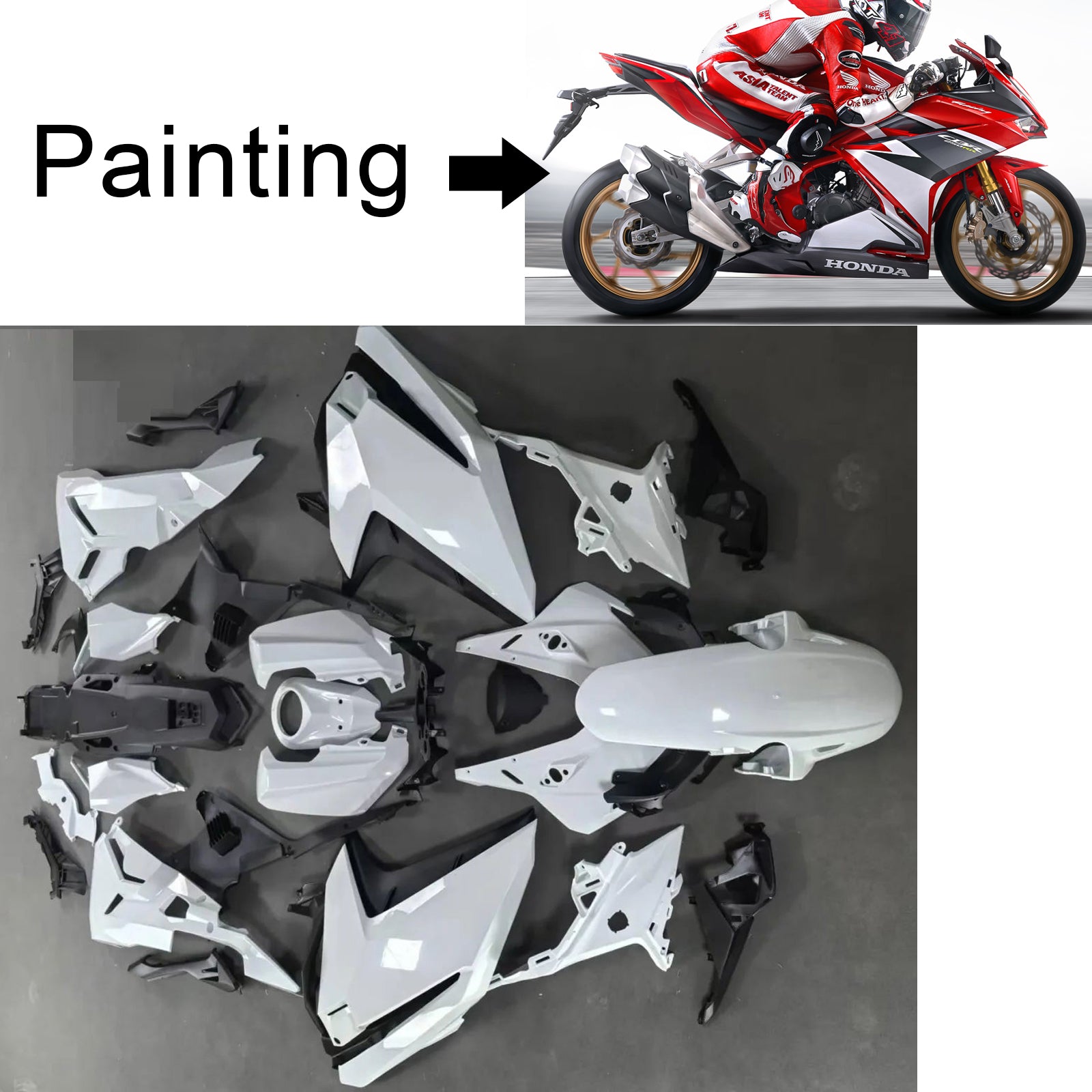 Amotopart 2017-2022 Honda CBR250RR Glossy Red Black White Fairing Kit