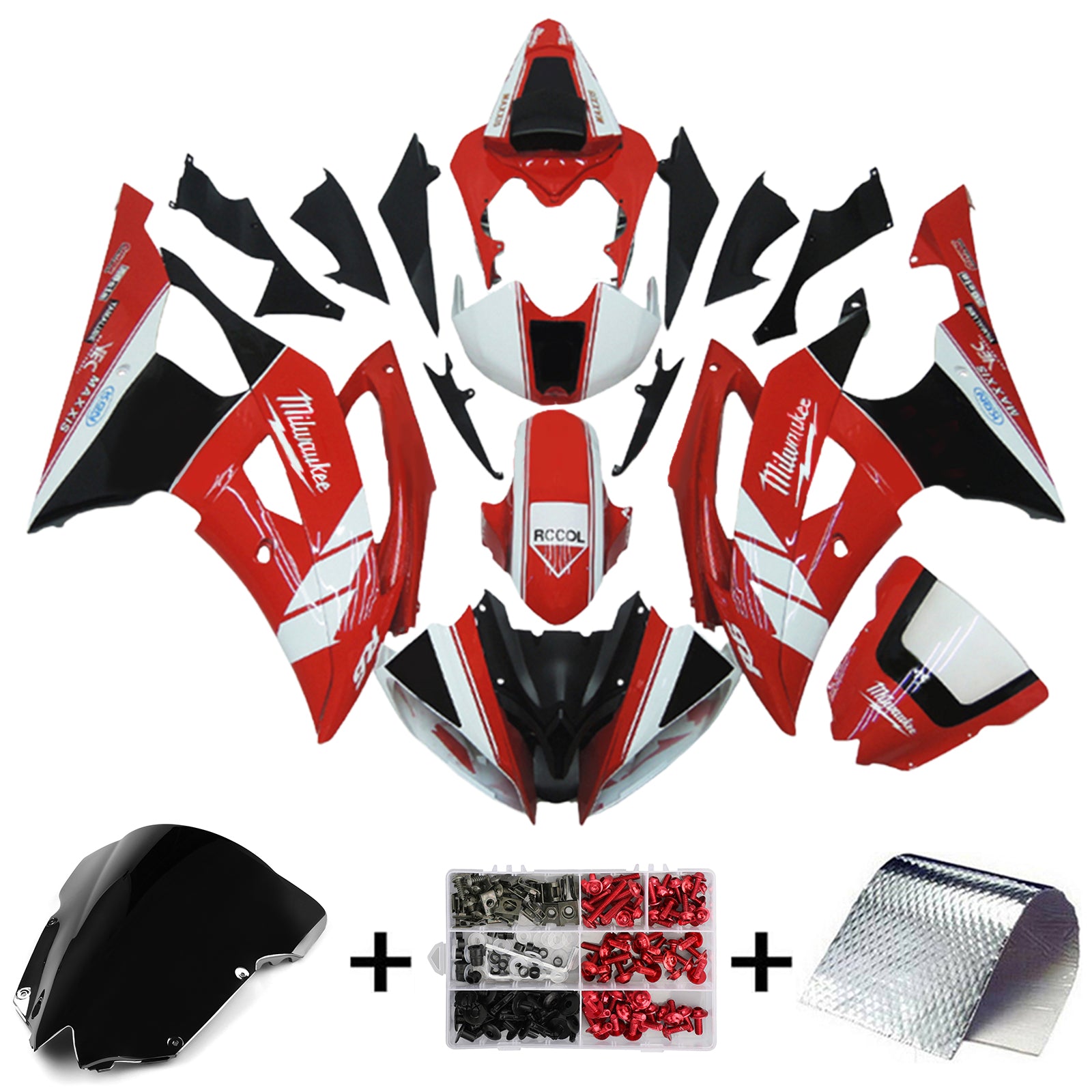 Amotopart 2008-2016 Yamaha YZF 600 R6 Red&White Style3 Fairing Kit