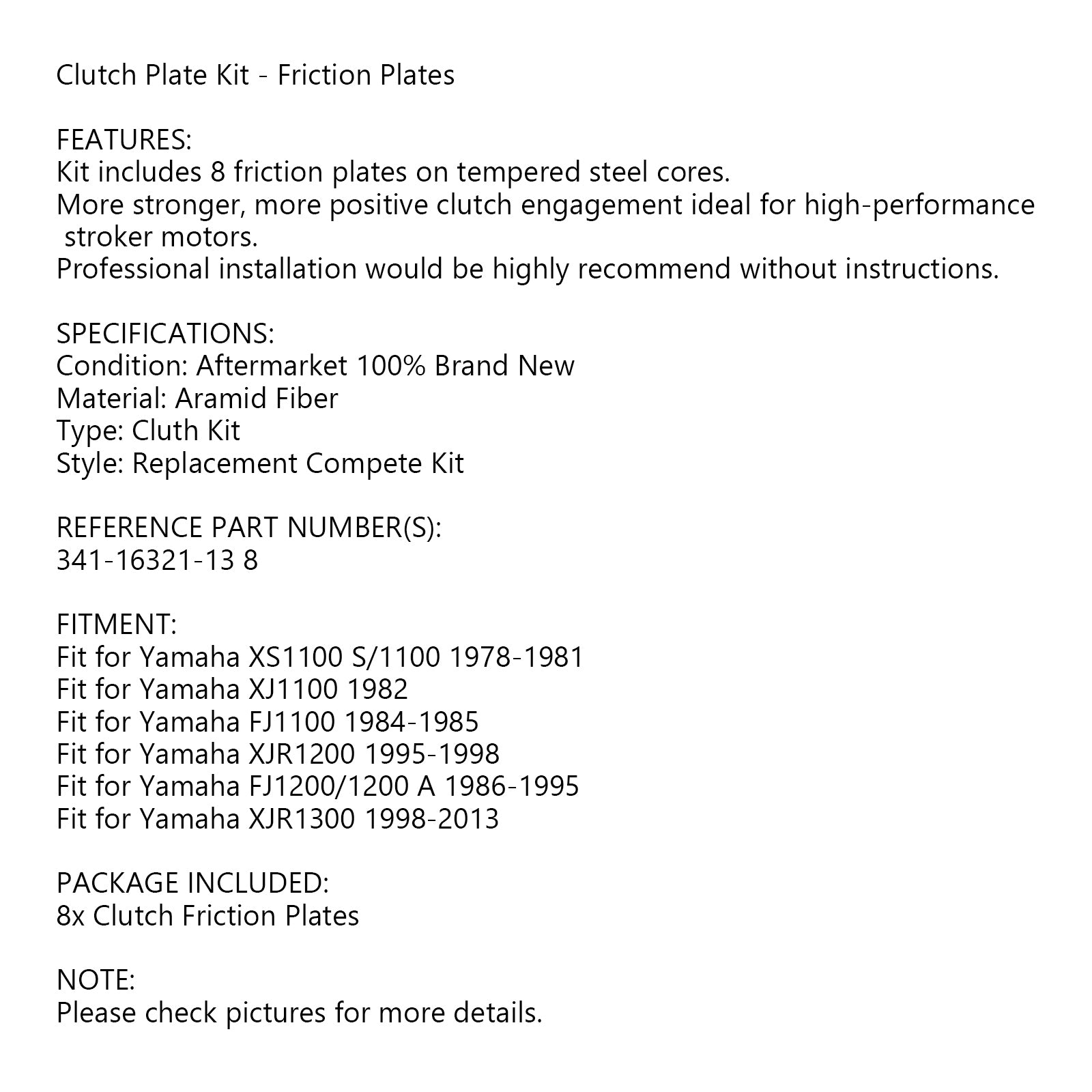 Clutch Friction Plate Kit Set For Yamaha XS1100 FJ1200 XJ1100 XJR1200 XJR1300