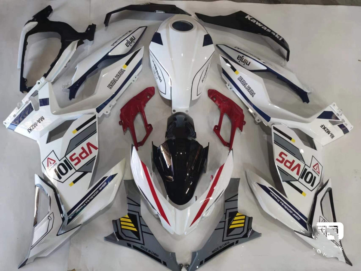 Amotopart Kawasaki EX400/Ninja400 2018-2023 Kit de carénage blanc et gris