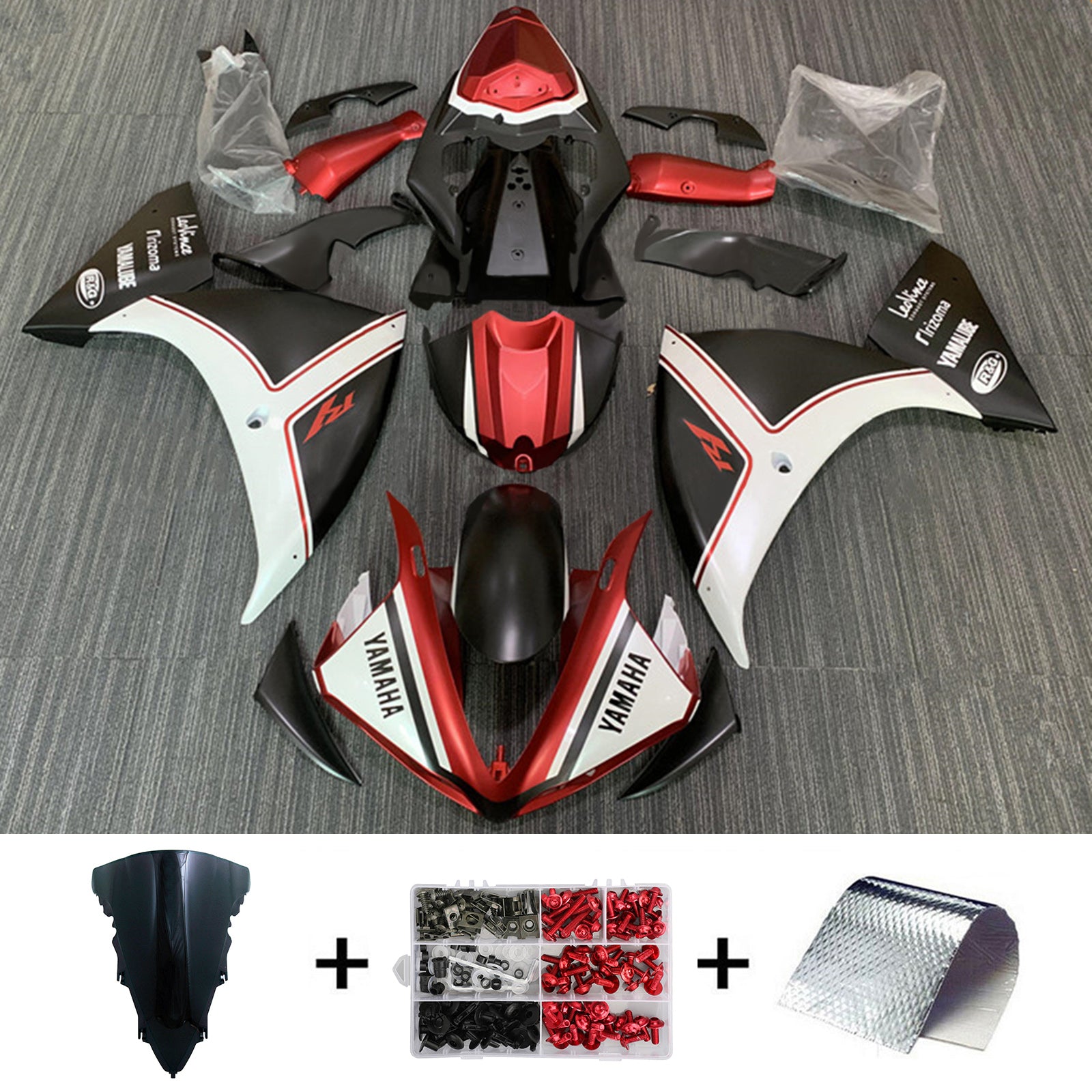 Amotopart 2012–2014 Yamaha YZF 1000 R1 Mattschwarz Weiß Rot Verkleidungsset