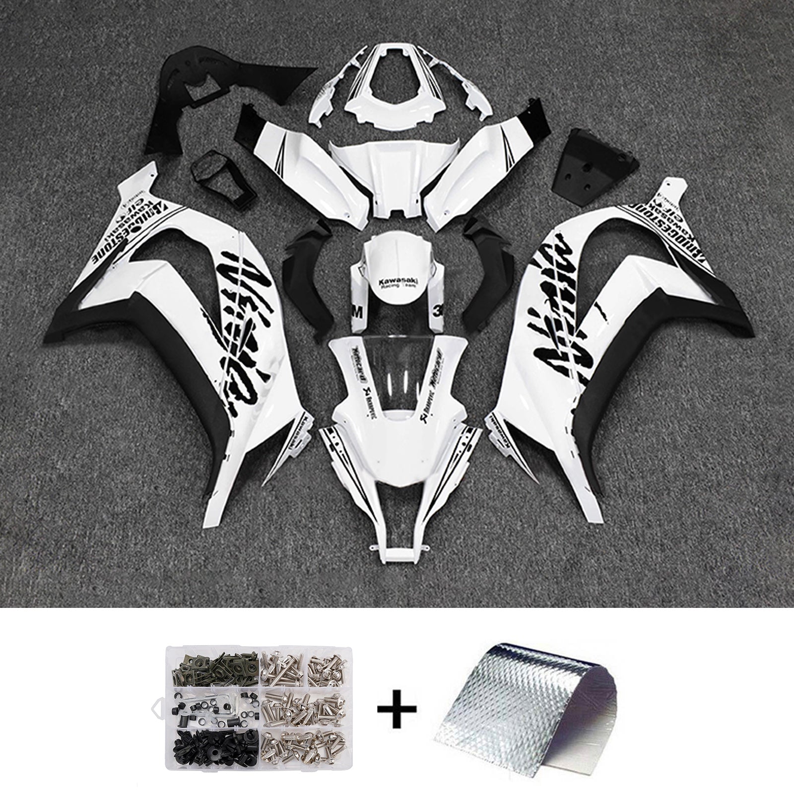 Amotopart 2011-2015 Kawasaki ZX10R White Black Fairing Kit