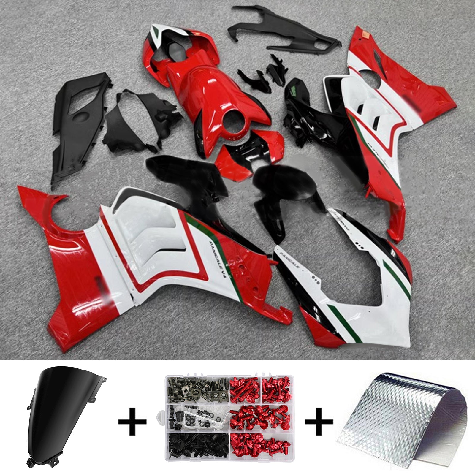 Amotopart Kit carena Ducati Panigale 20-21 V4 V4S & 21-22 V4SP & 19-22 V4R Nero lucido Bianco Rosso