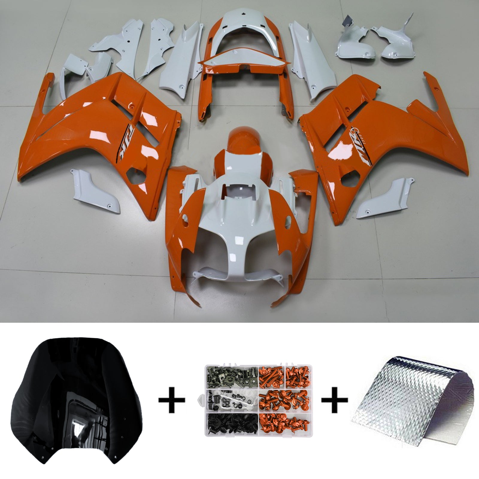 Amotopart 2001-2006 Yamaha FJR 1300 Kit de carenado naranja y blanco