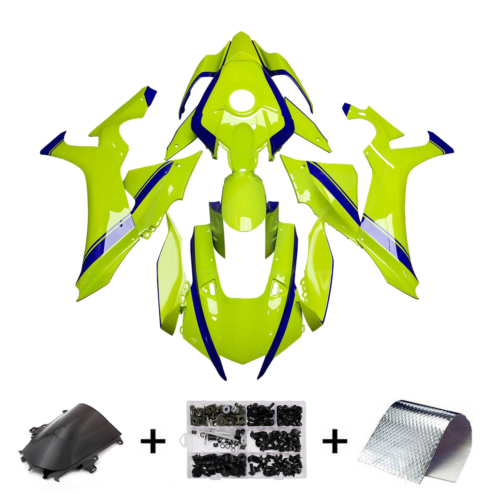 Amotopart 2020-2025 Yamaha YZF-R1 Light Green Blue Line Fairing Kit