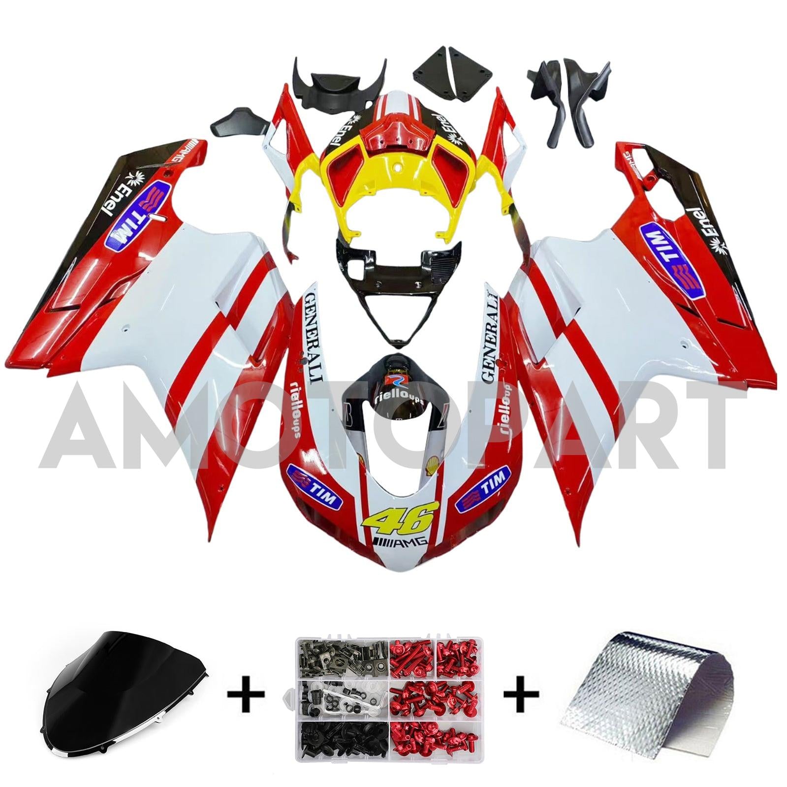 Amotopart All Years Ducati 1098/1198/848 Red White Yellow Fairing Kit