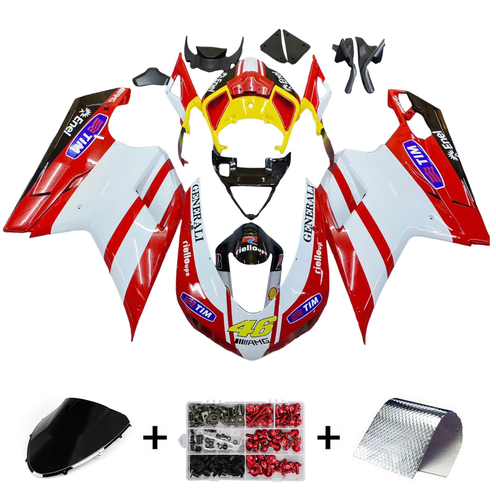 Amotopart All Years Ducati 1098 1198 848 Glossy Red White Fairing Kit