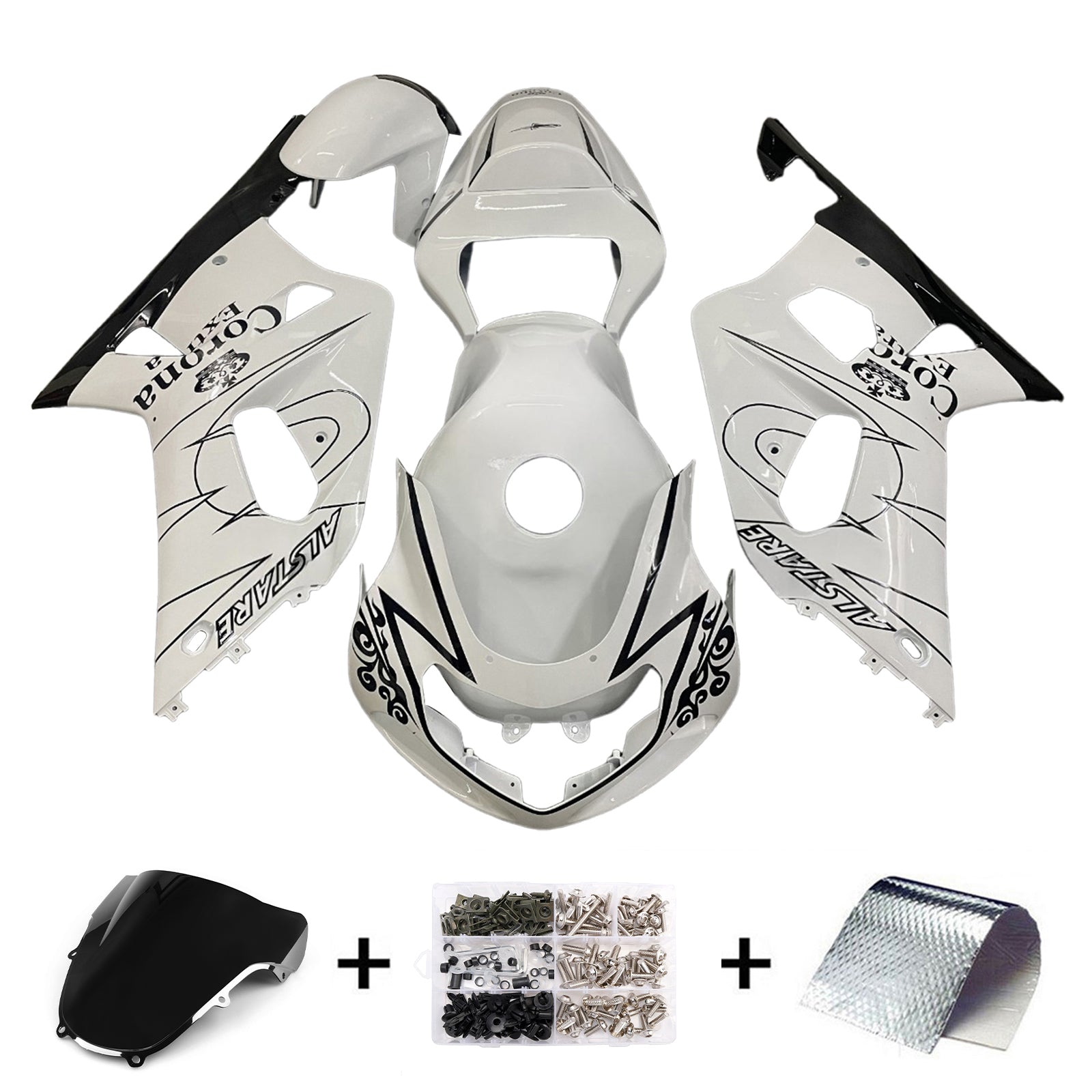 Amotopart Suzuki 00-03 GSXR 750 & 01-03 GSXR 600 White Black Line Fairing Kit