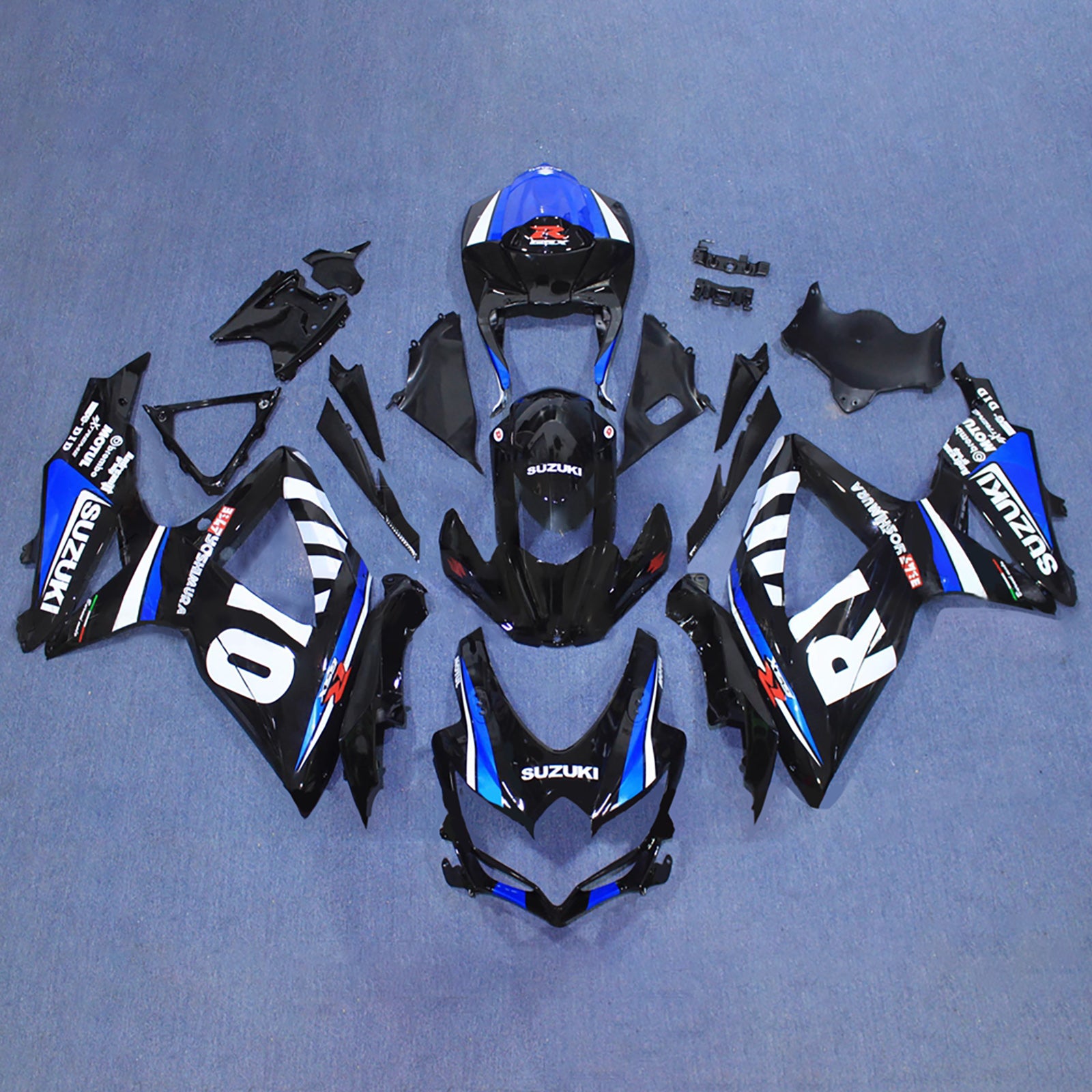 Amotopart 2008-2010 Suzuki GSXR 600/750 Black White Blue Fairing Kit