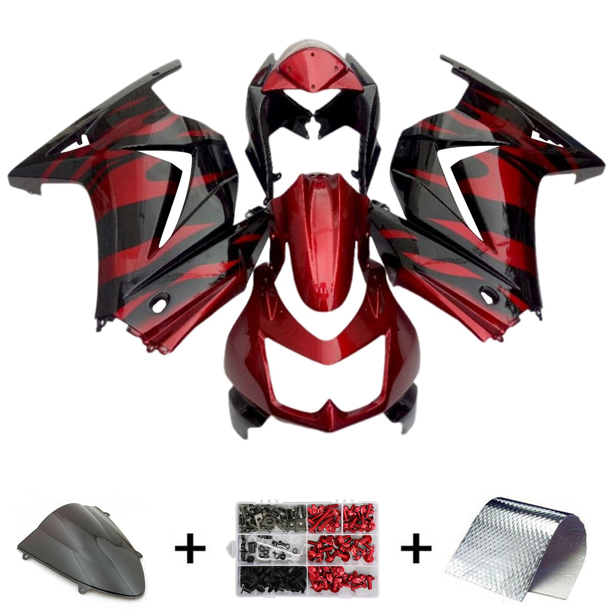 Amotopart 2008-2012 Kawasaki EX250 Ninja250R Kit de carenado negro y rojo