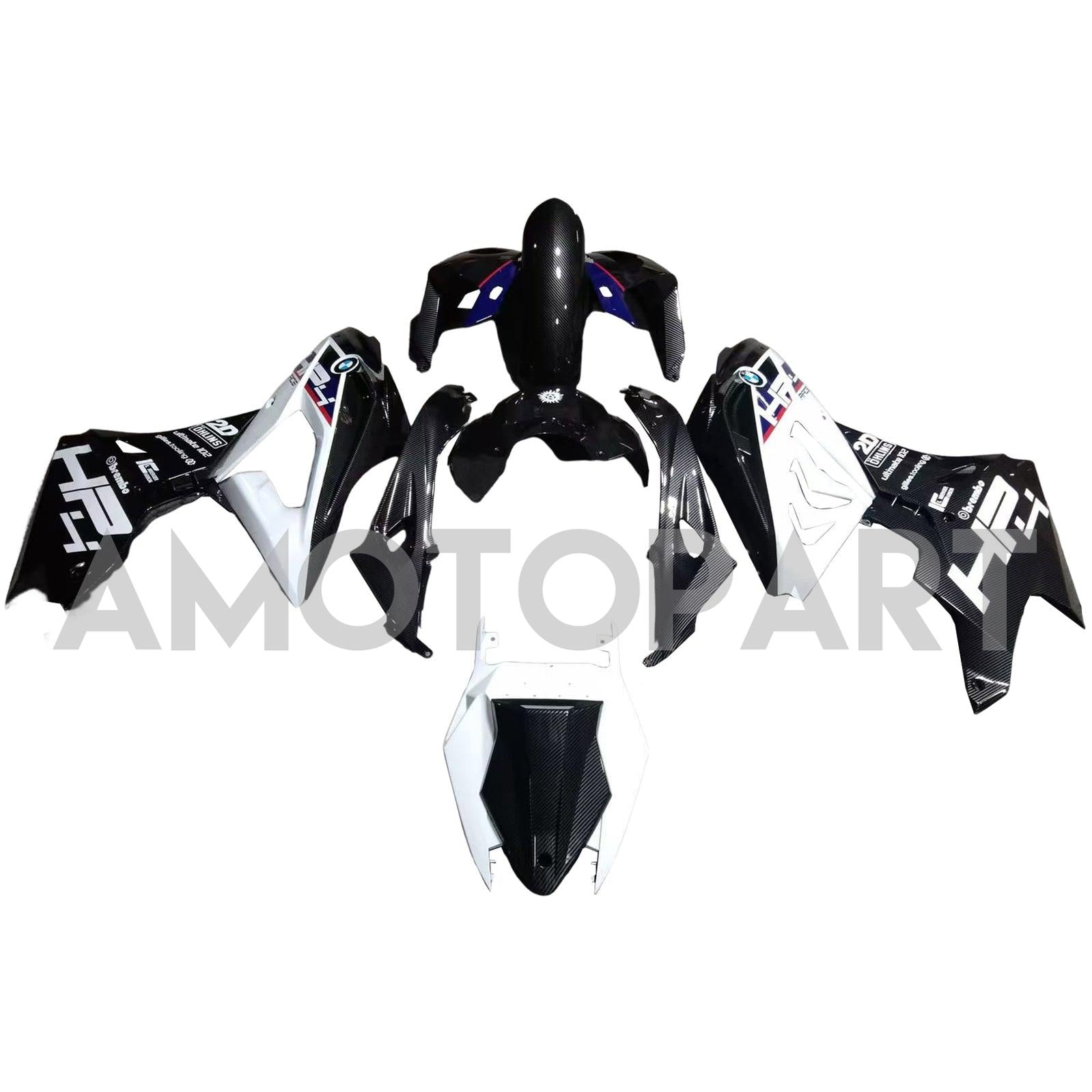 Amotopart 2017-2018 BMW S1000RR Carbon Fiber Pattern White Blue Fairing Kit