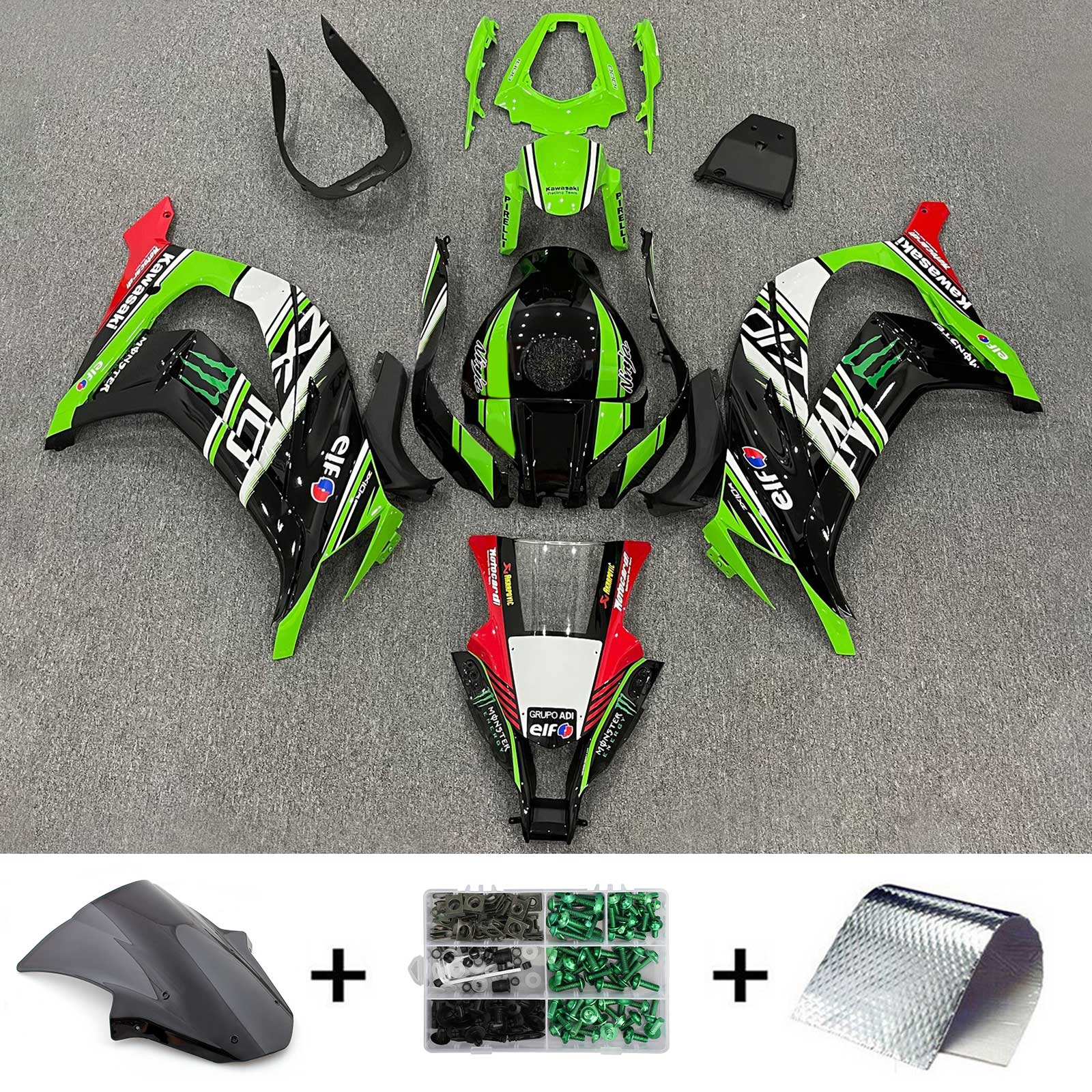 Amotopart 2011-2015 Kawasaki ZX10R Kit de carenado verde y negro estilo 5