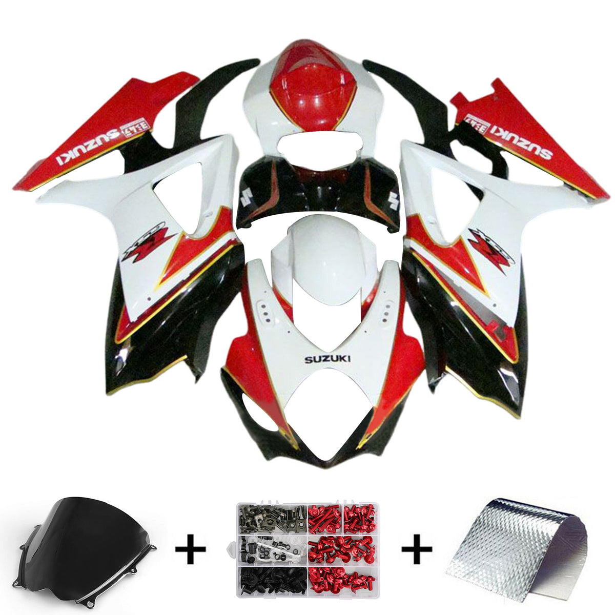 Amotopart 2007-2008 K7 GSXR1000 Suzuki Rosso e Bianco Style2 Kit carena