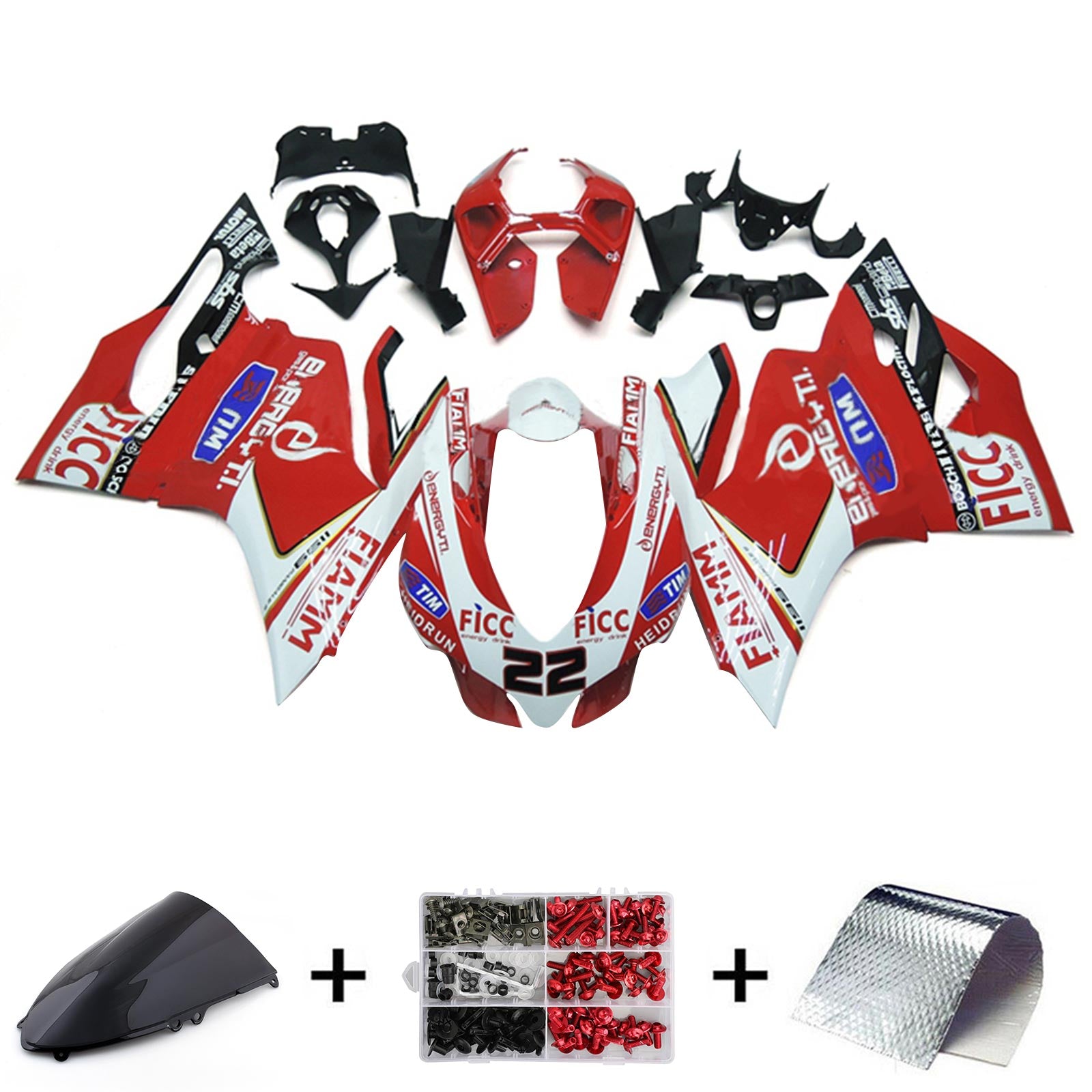 Amotopart 2012-2015 Ducati 1199 899 Kit de carénage Style4 rouge et blanc