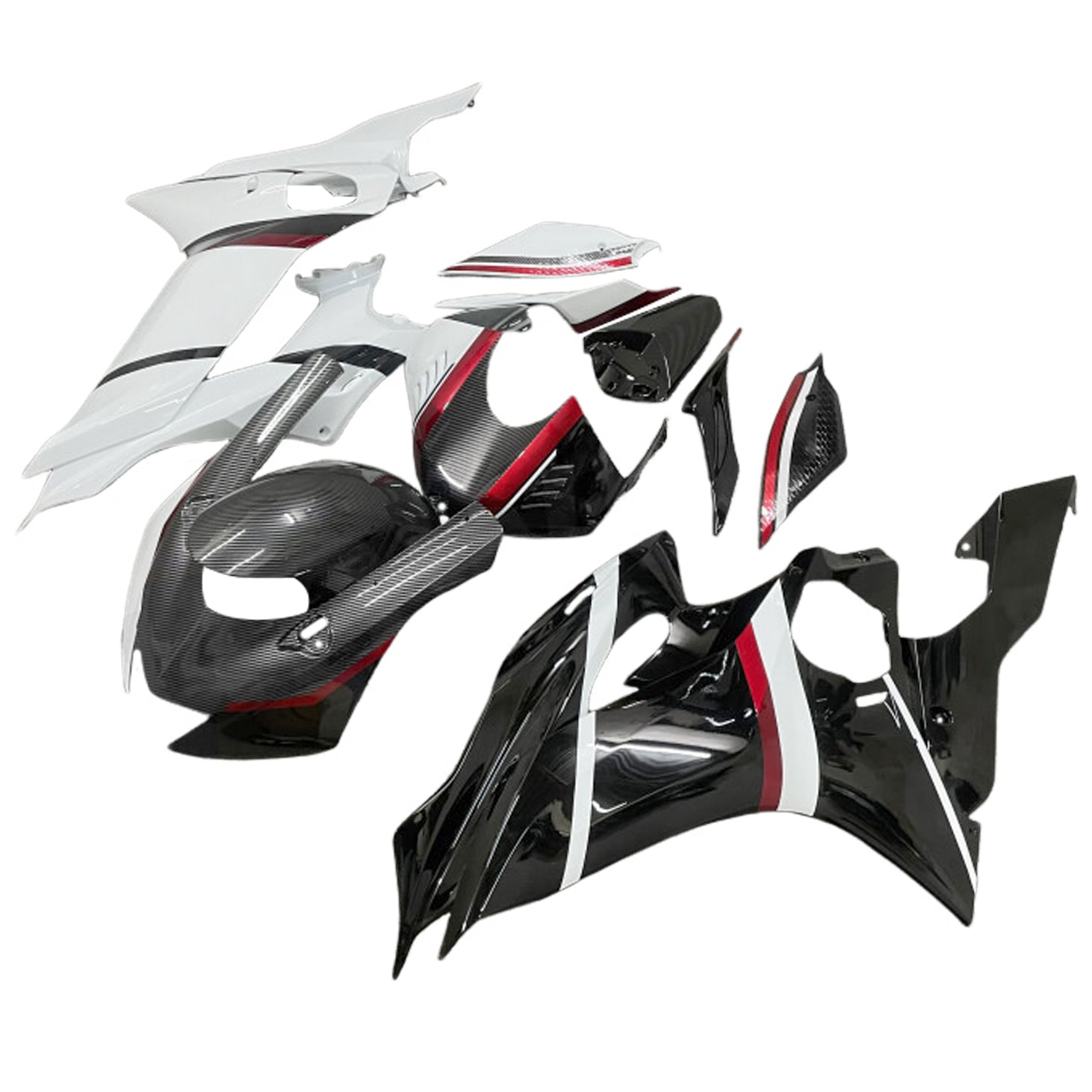 Amotopart 2017-2023 Yamaha YZF R6 Carbon Fiber Black White Red Fairing Kit